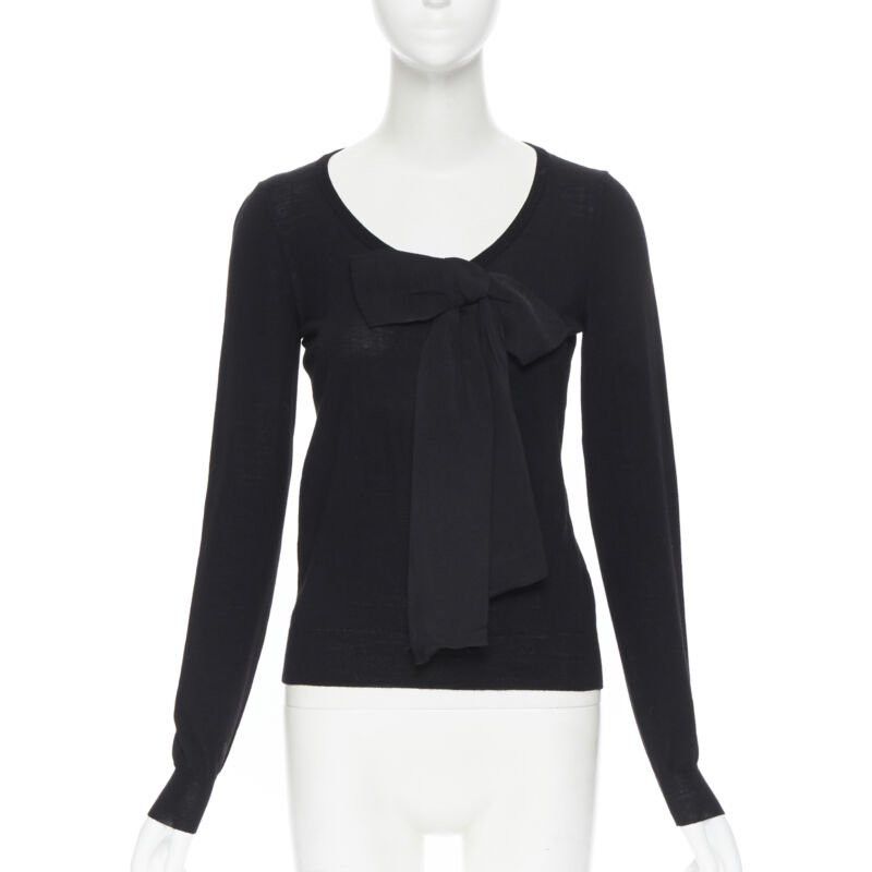 Lanvin LANVIN ALBER ELBAZ 2008 fleece wool black signature grosgrain ribbon sweater S Size S / US 4 / IT 40 - 1 Thumbnail