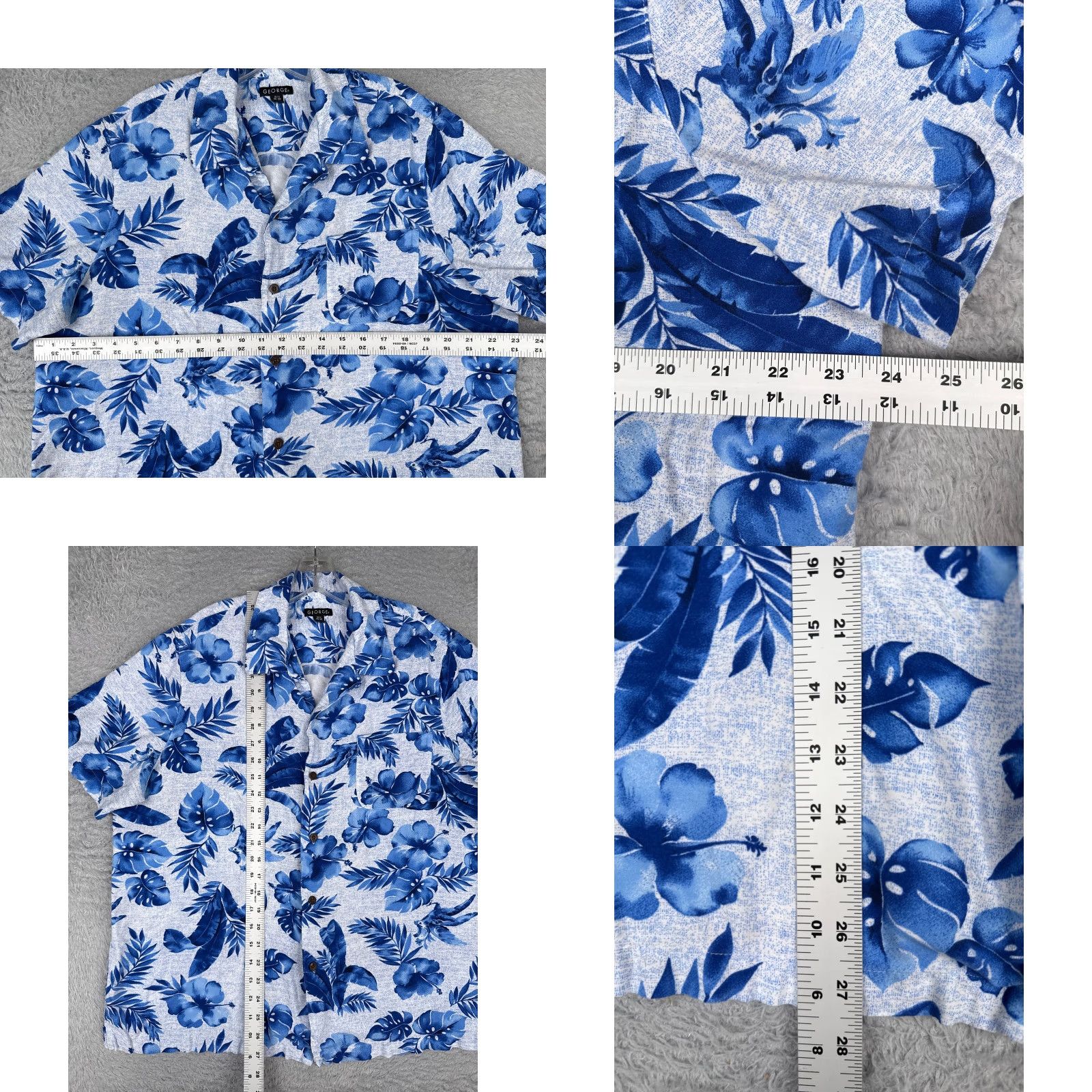 George George Shirt Men Extra Large Blue Floral Palm Leaf Hawaiian Pocket 100% Rayon Size US XL / EU 56 / 4 - 8 Thumbnail