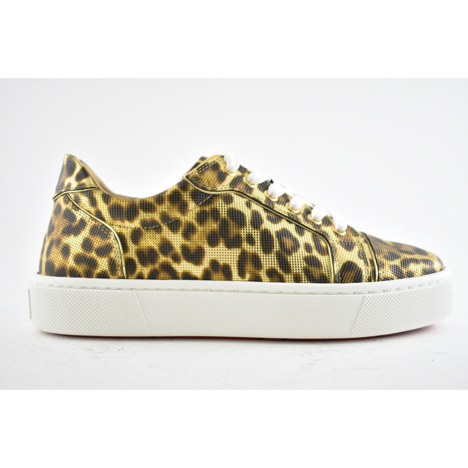 Christian Louboutin Vieirissima Flat Gold Leopard Lace Up Tie Low Top Sneaker 36 Size US 6 / IT 36 - 2 Thumbnail