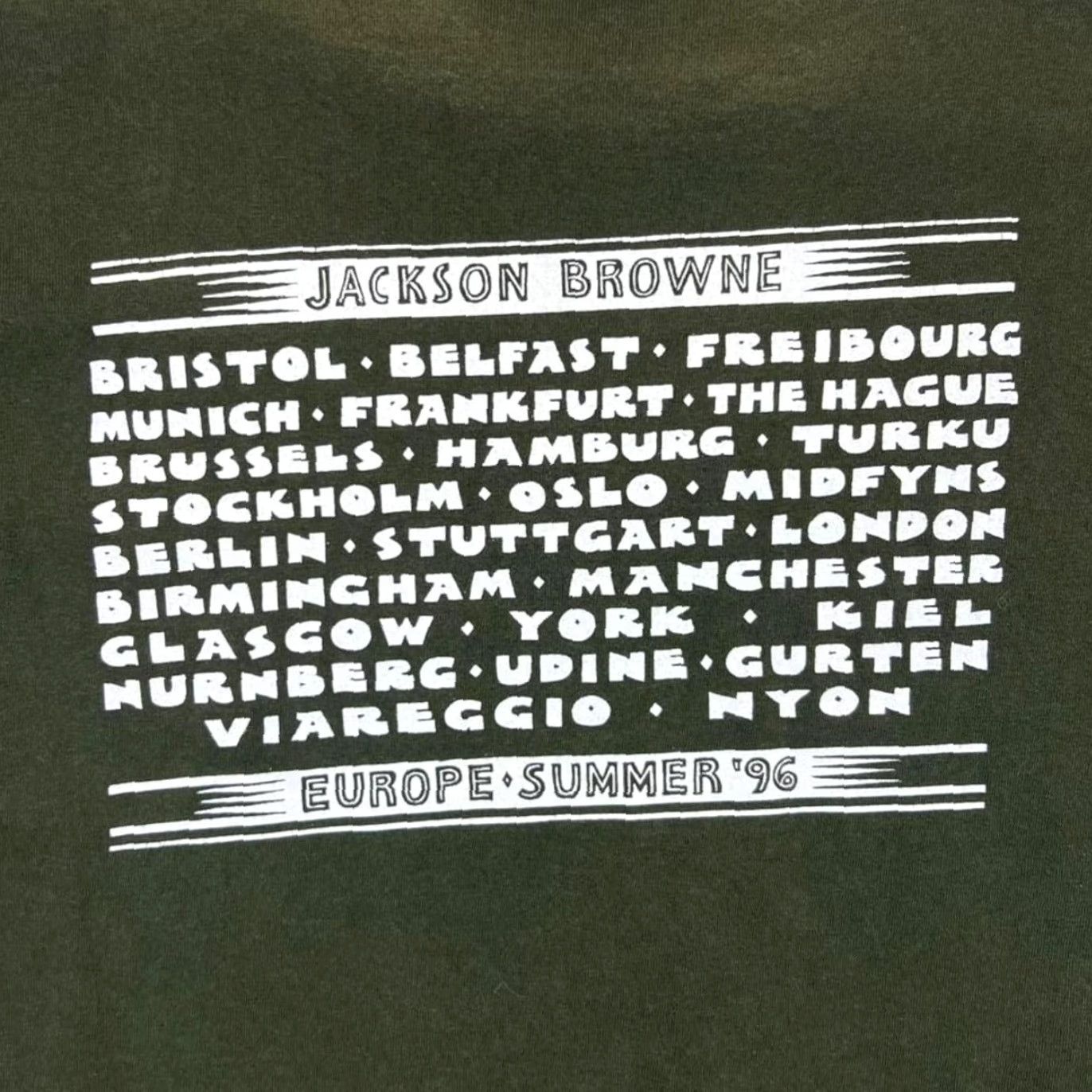 Vintage VINTAGE Murina Jackson Browne "Looking East Europe Tour 1996" Single Stitch T-Shirt XL Green Men US Made MURINA Shirt XL Mens 90s Tour Georgia Size US XL / EU 56 / 4 - 5 Thumbnail