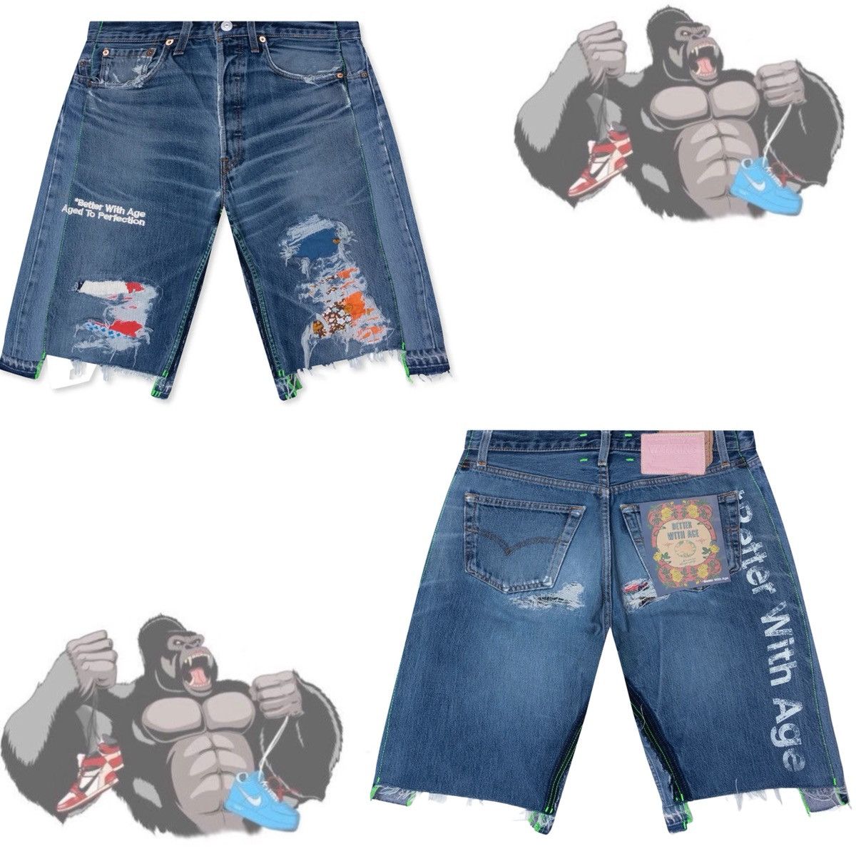 Better With Age Better With Age Monroe Triple-Wide Denim Repair Shorts Size US 38 / EU 54 - 1 Thumbnail