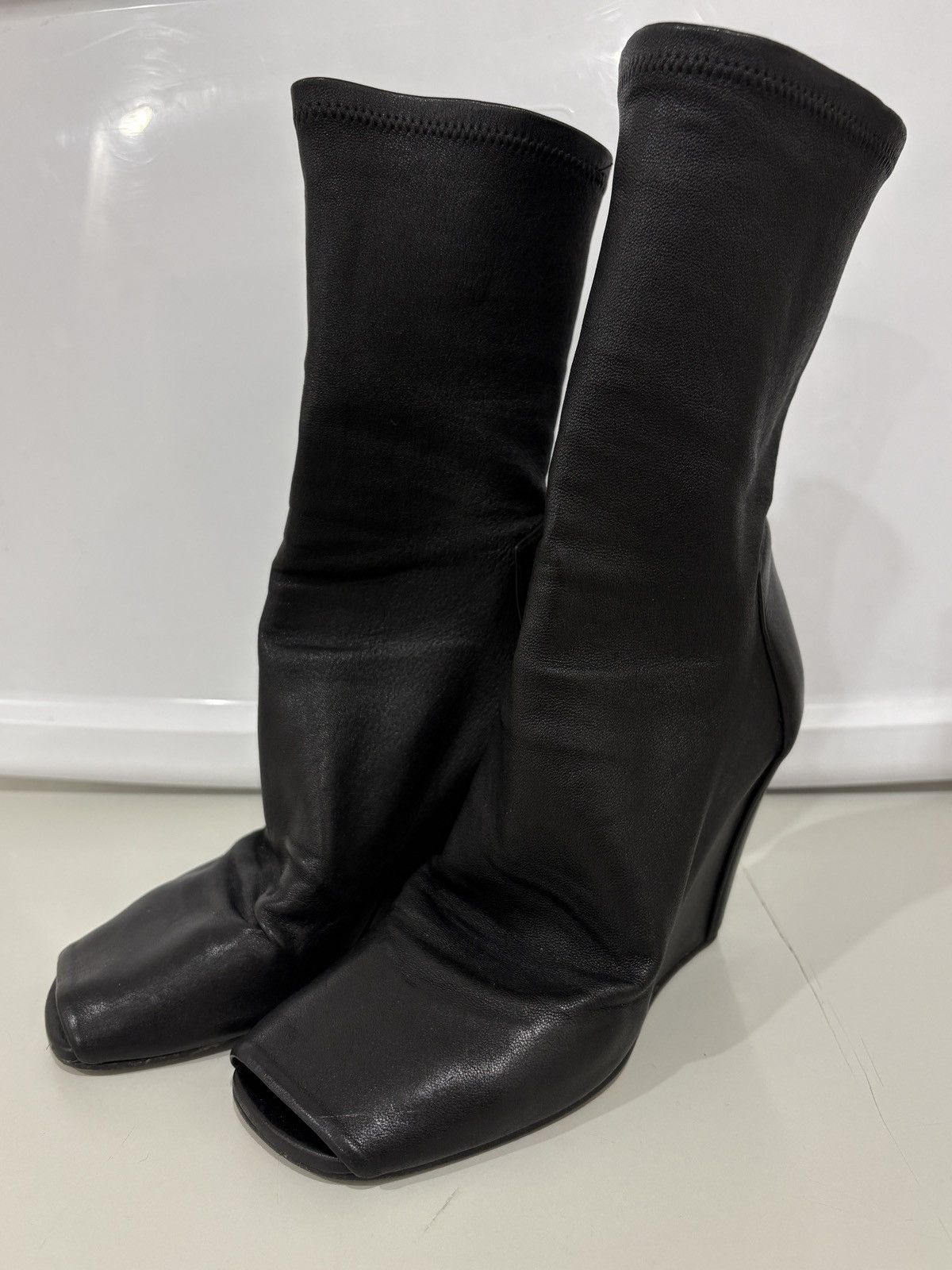 Rick Owens Rick Owens Black Open Toe Sock Wedge Boots Size US 7 / IT 37 - 1 Thumbnail