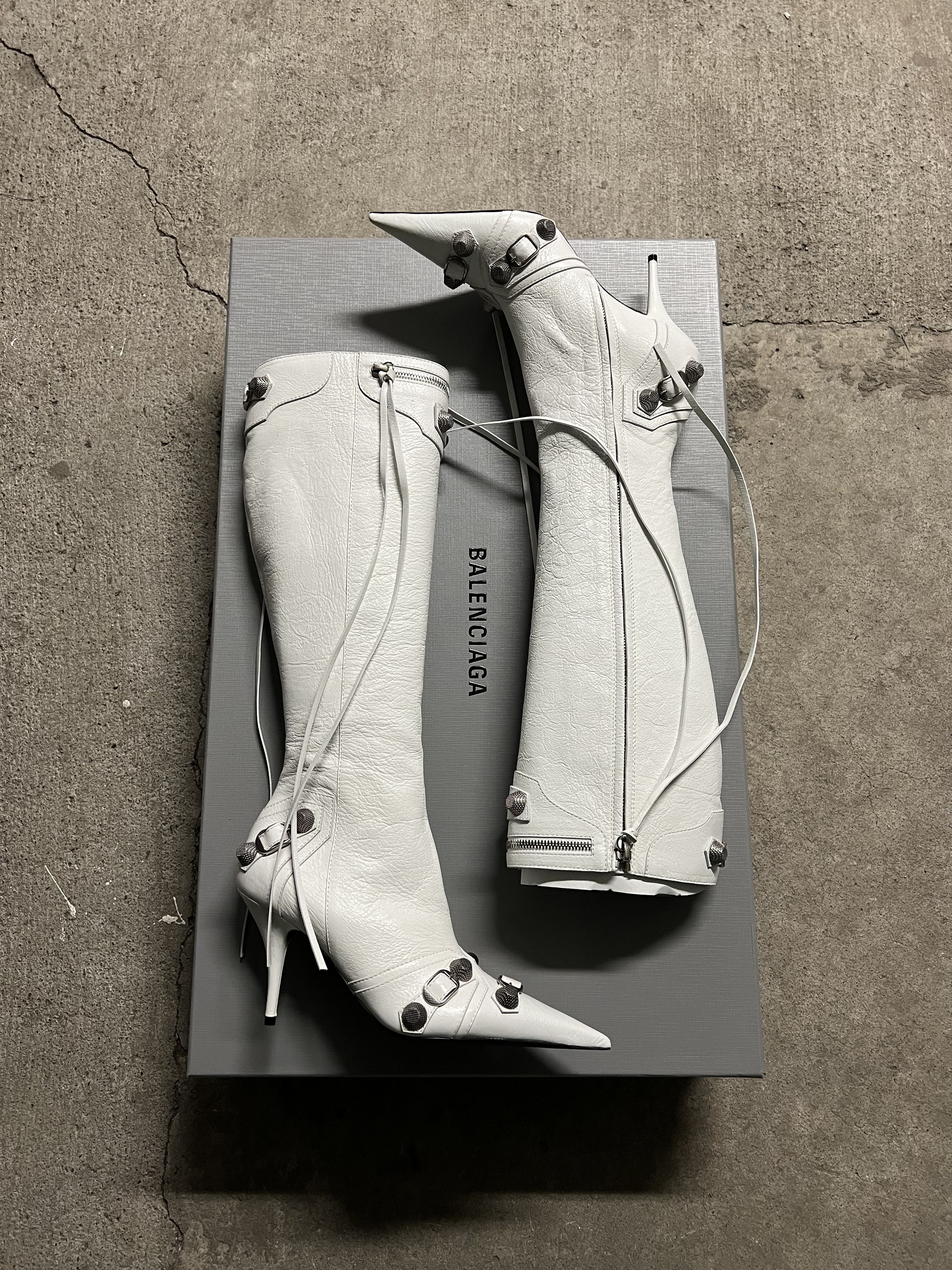 Balenciaga Balenciaga Le Cagole Embellished White Heel Boots Size US 7.5 / IT 37.5 - 1 Thumbnail