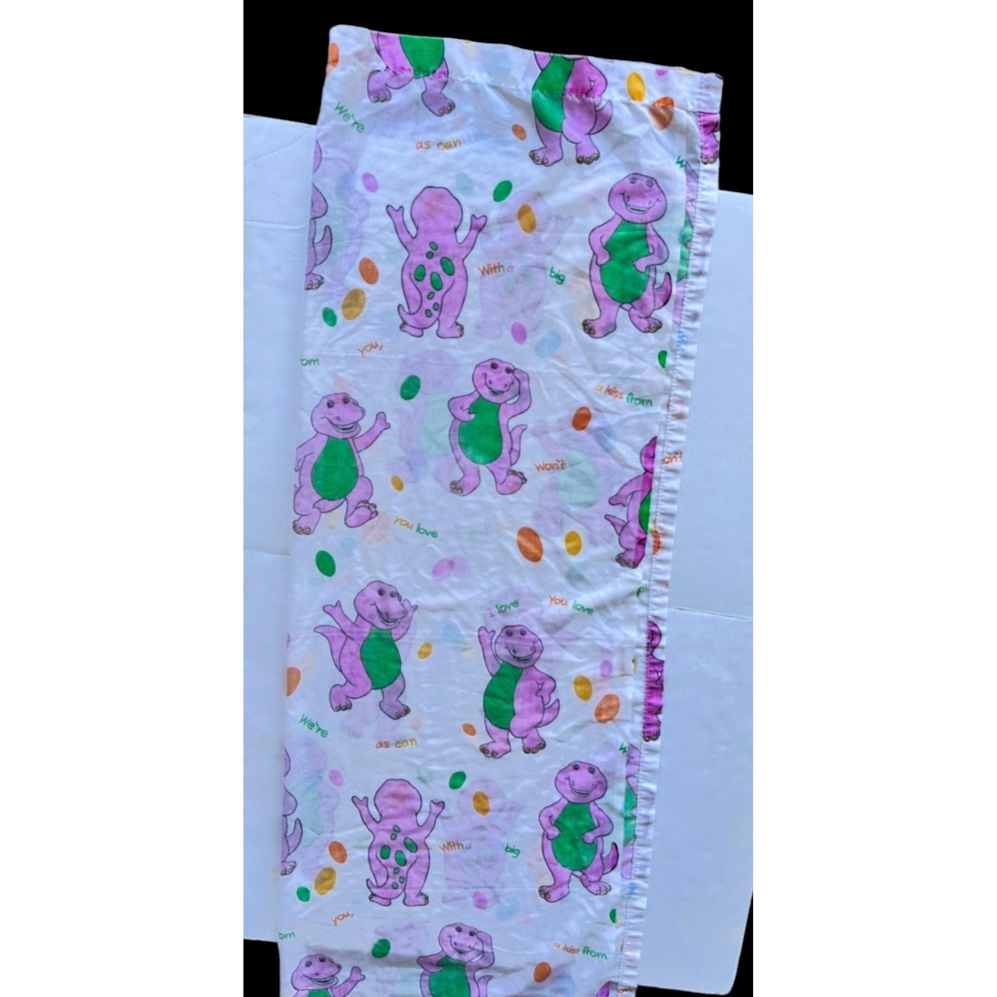 Vintage Vtg 90's Barney Twin Flat Sheet USA Bibb Co 65" L X 42" W Pu Size ONE SIZE - 10 Thumbnail