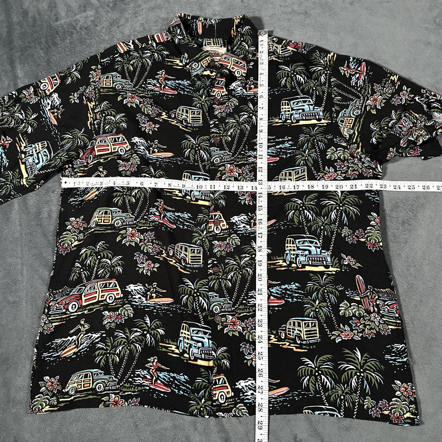 Reyn Spooner VINTAGE Reyn Spooner Art Of Eddy Y Shirt Mens Large Black Graphic Print Hawaiian Surf Button-Up Short Sleeve Relaxed Collared Mens Size US L / EU 52-54 / 3 - 7 Thumbnail