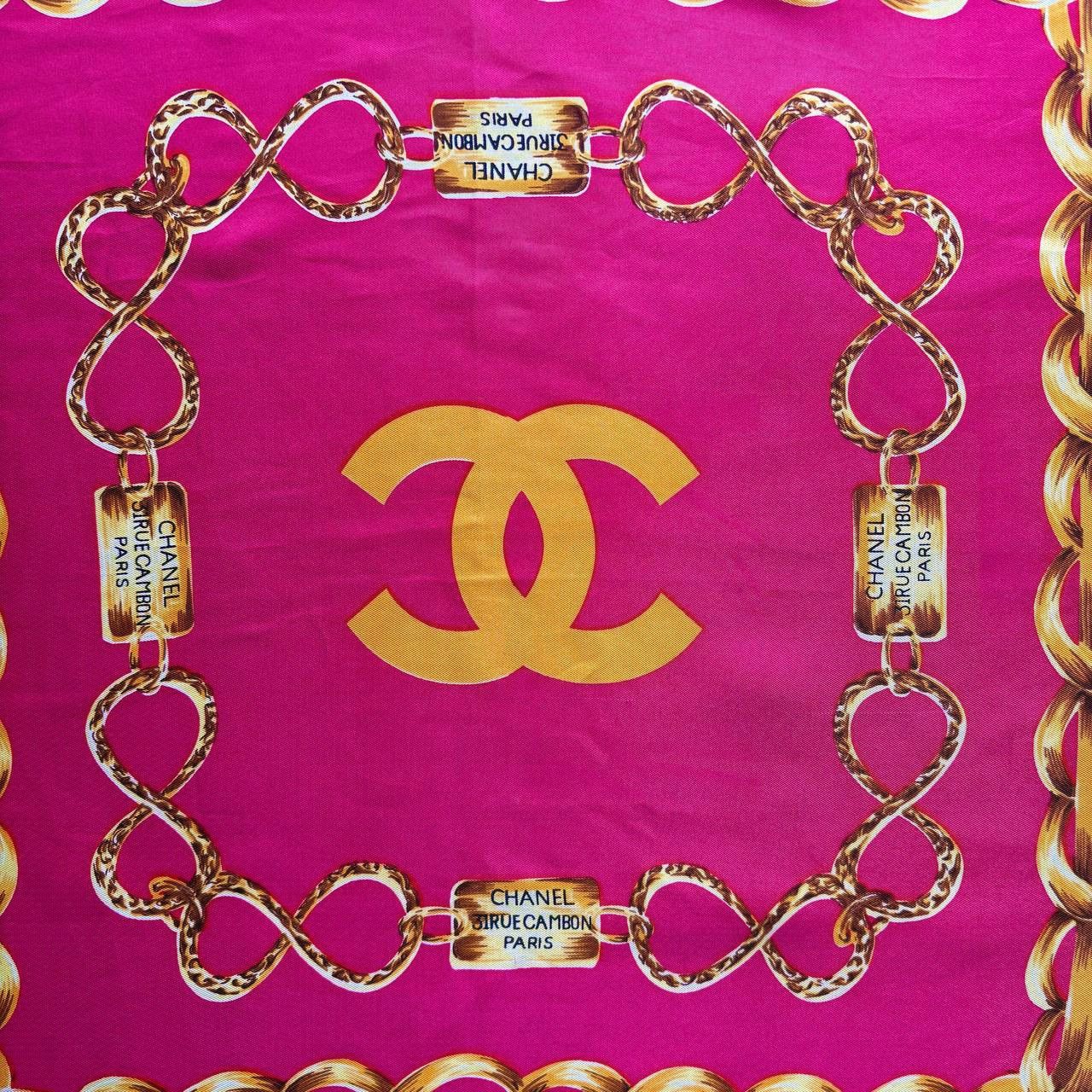 Chanel Vintage Chanel Pink Silk Scarf Gold Chain Link Pattern Size ONE SIZE - 5 Thumbnail