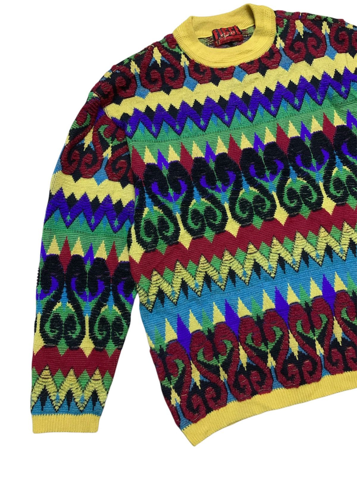 Yoshiyuki Konishi Vintage Ficce Knitted Psychedelic Multi Pattern Wool Size US L / EU 52-54 / 3 - 1 Thumbnail