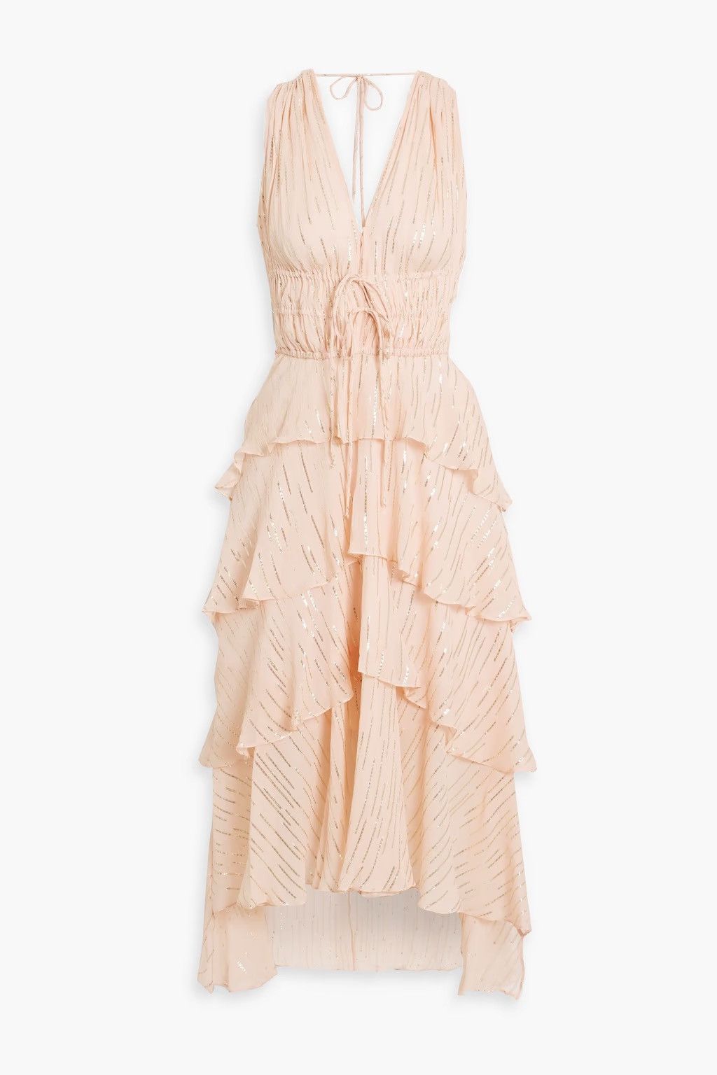 Maje MAJE Ruffled Metallic Silk-blend Crepon Midi Dress Blush Size S / US 4 / IT 40 - 3 Thumbnail