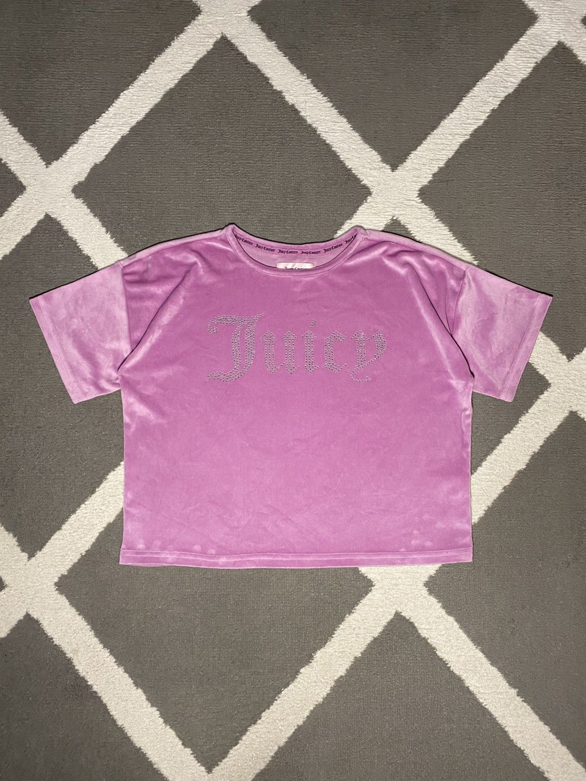 Juicy Couture × Vintage Juicy Couture Pink Velvet boxy cropped T-shirt with logo Size S / US 4 / IT 40 - 1 Thumbnail