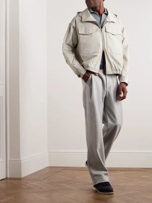 Loro Piana o1w1db10724 Tech Twill Hooded Jacket in White Size US XL / EU 56 / 4 - 2 Thumbnail