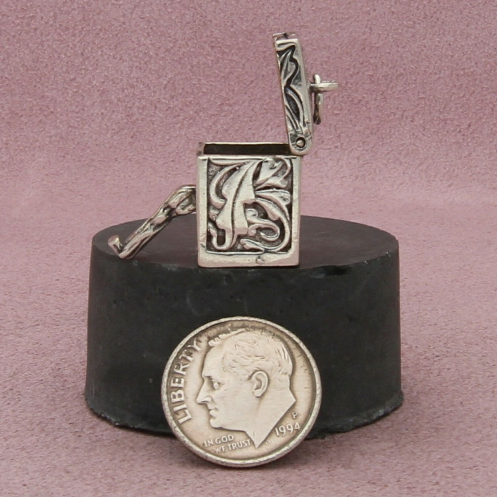 Sterling Silver sterling silver etched prayer box locket (opens) pendant Size ONE SIZE - 2 Thumbnail