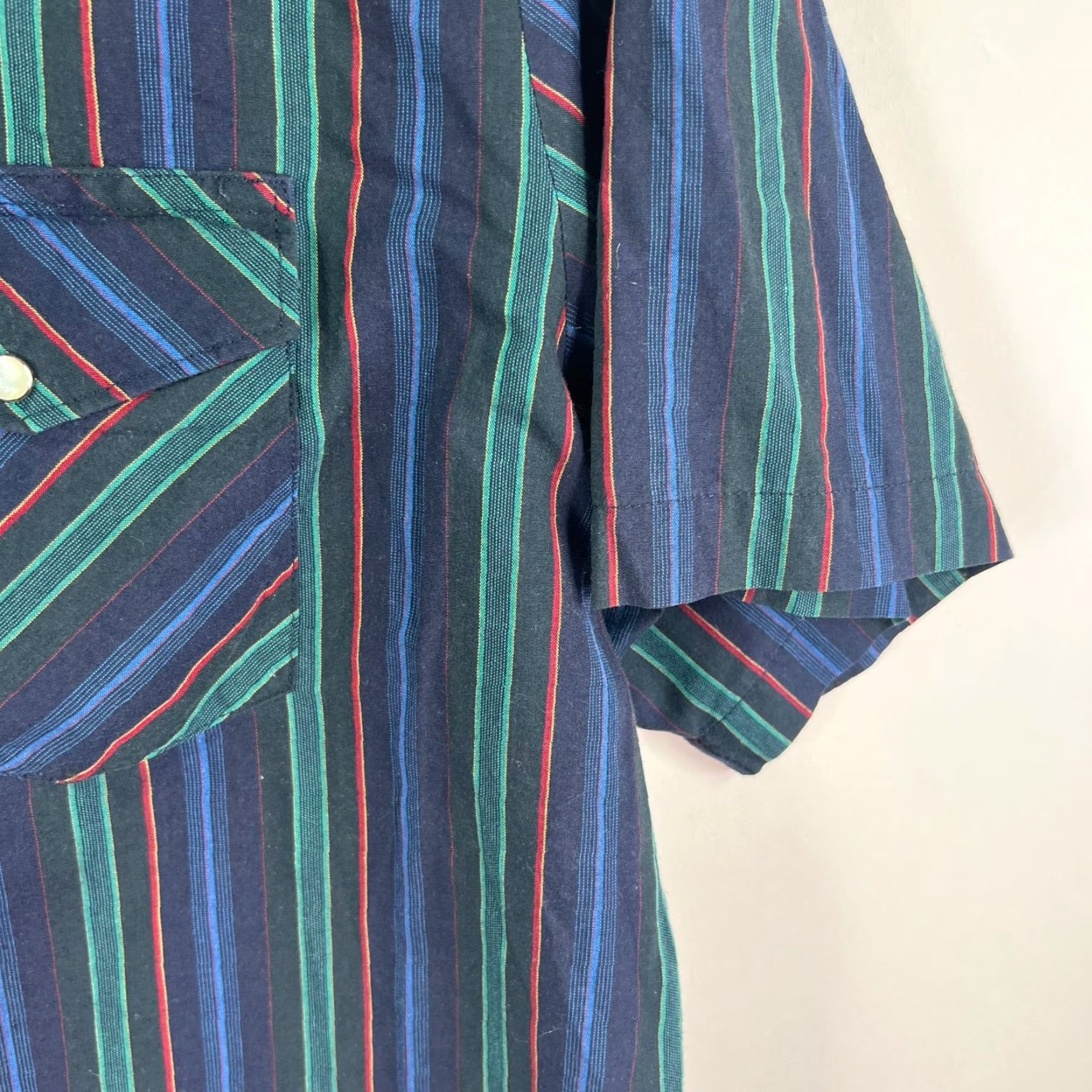 Wrangler Wrangler Western Shirt Striped Button-Up Mens XL Blue/Green Size US XL / EU 56 / 4 - 2 Thumbnail