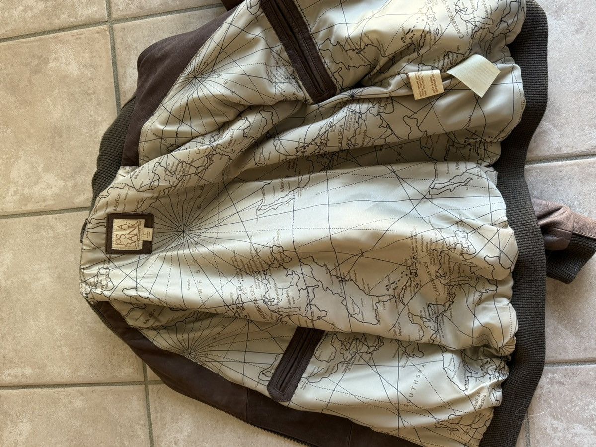 Jos. A. Bank Jos. A. Bank Brown Leather Bomber Jacket L– Map Print Lining Size US L / EU 52-54 / 3 - 4 Thumbnail