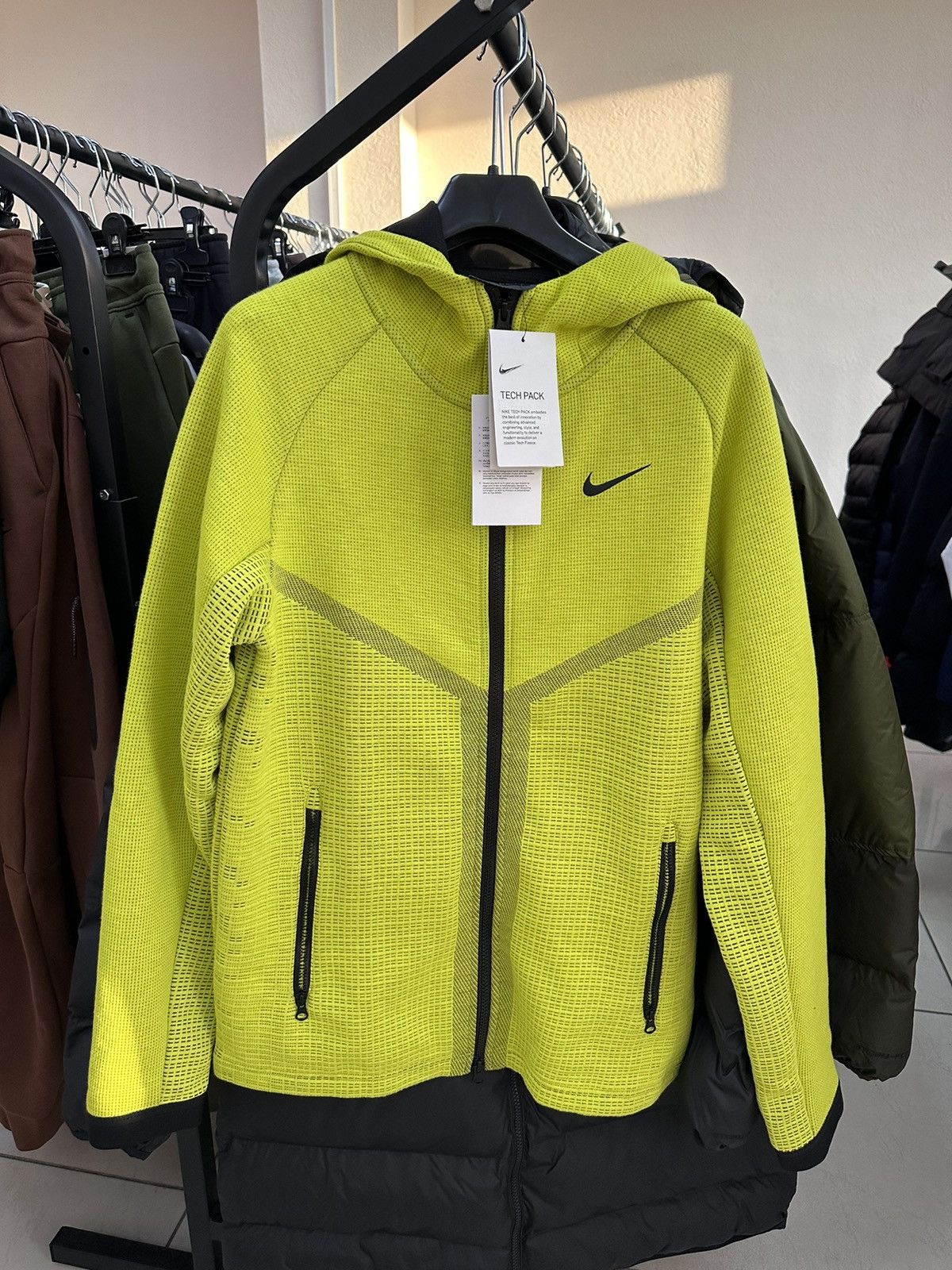 Image of Nike Tech Pack Zip Hoodie Size S Logo Yellow, Men's