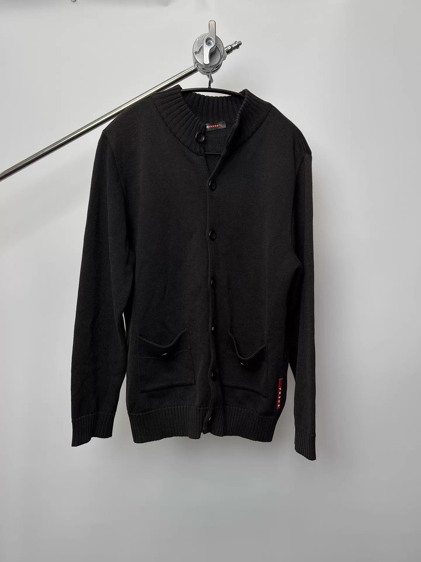 Prada Black Button-Front Knit Cardigan with Pockets Size US L / EU 52-54 / 3 - 1 Thumbnail
