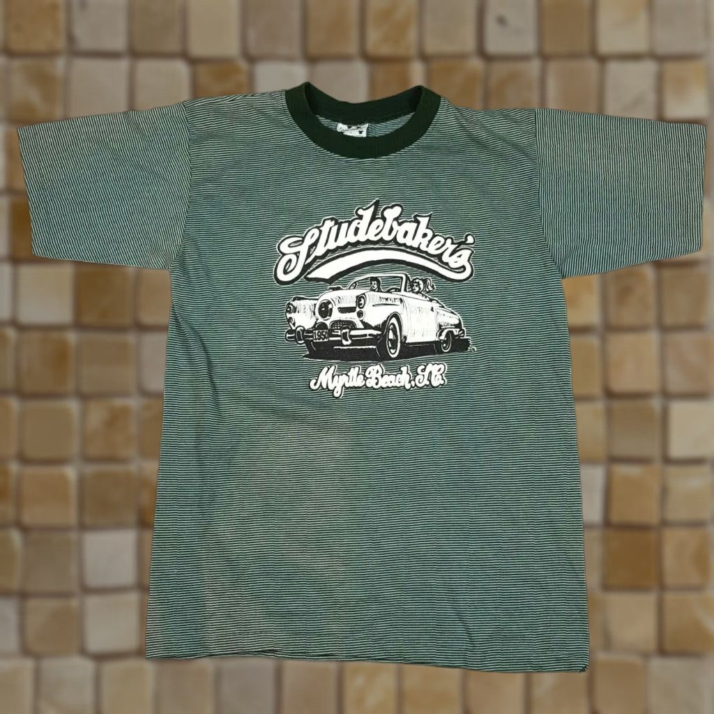 Vintage VTG Studebakers Nightclub Myrtle Beach 90s Green Striped T Shirt Men's Size L Car Retro Nightclub T-Shirt Size US L / EU 52-54 / 3 - 1 Thumbnail