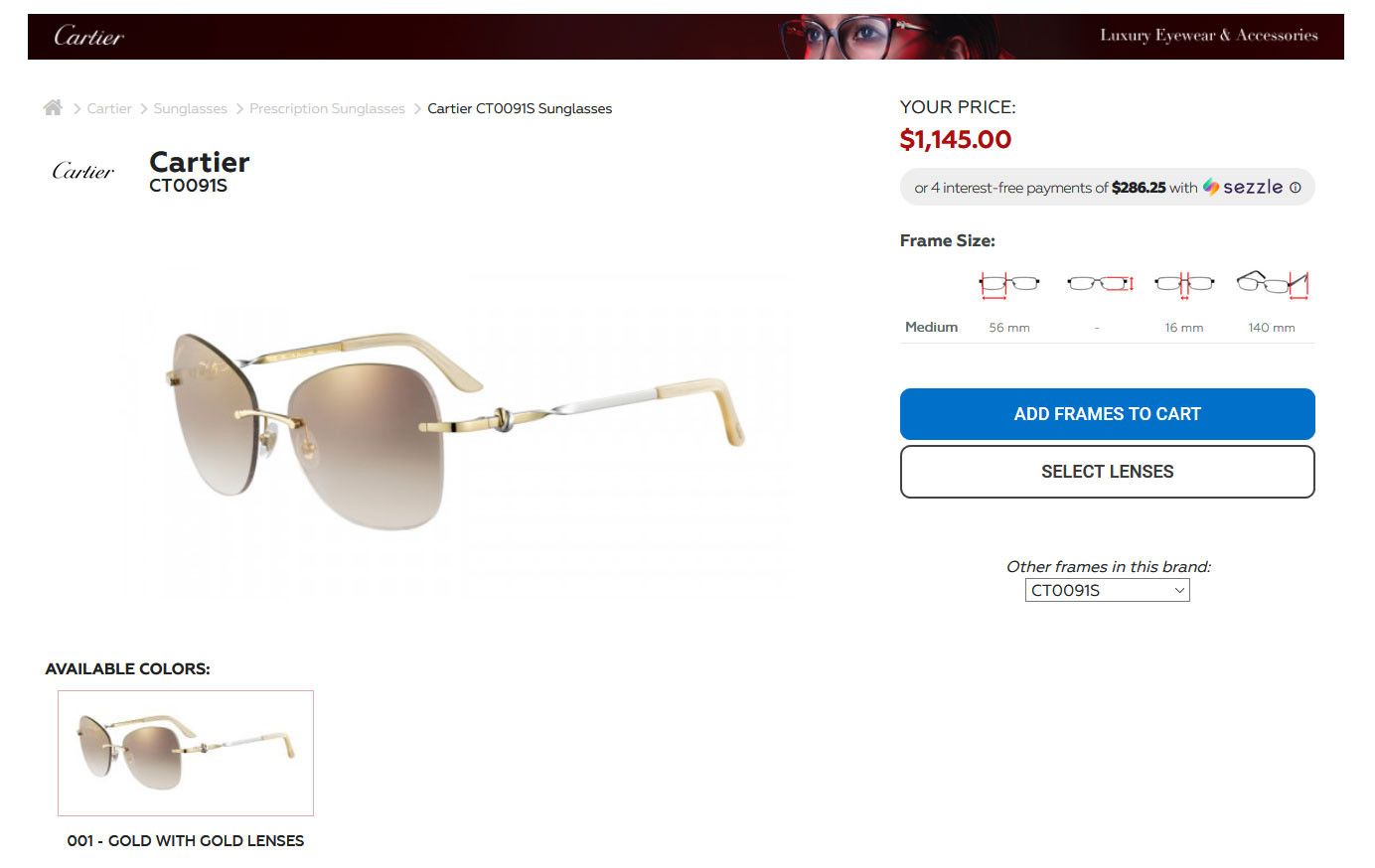 Cartier NEW! Cartier Gold Sunglasses CT00915 Size ONE SIZE - 18 Thumbnail