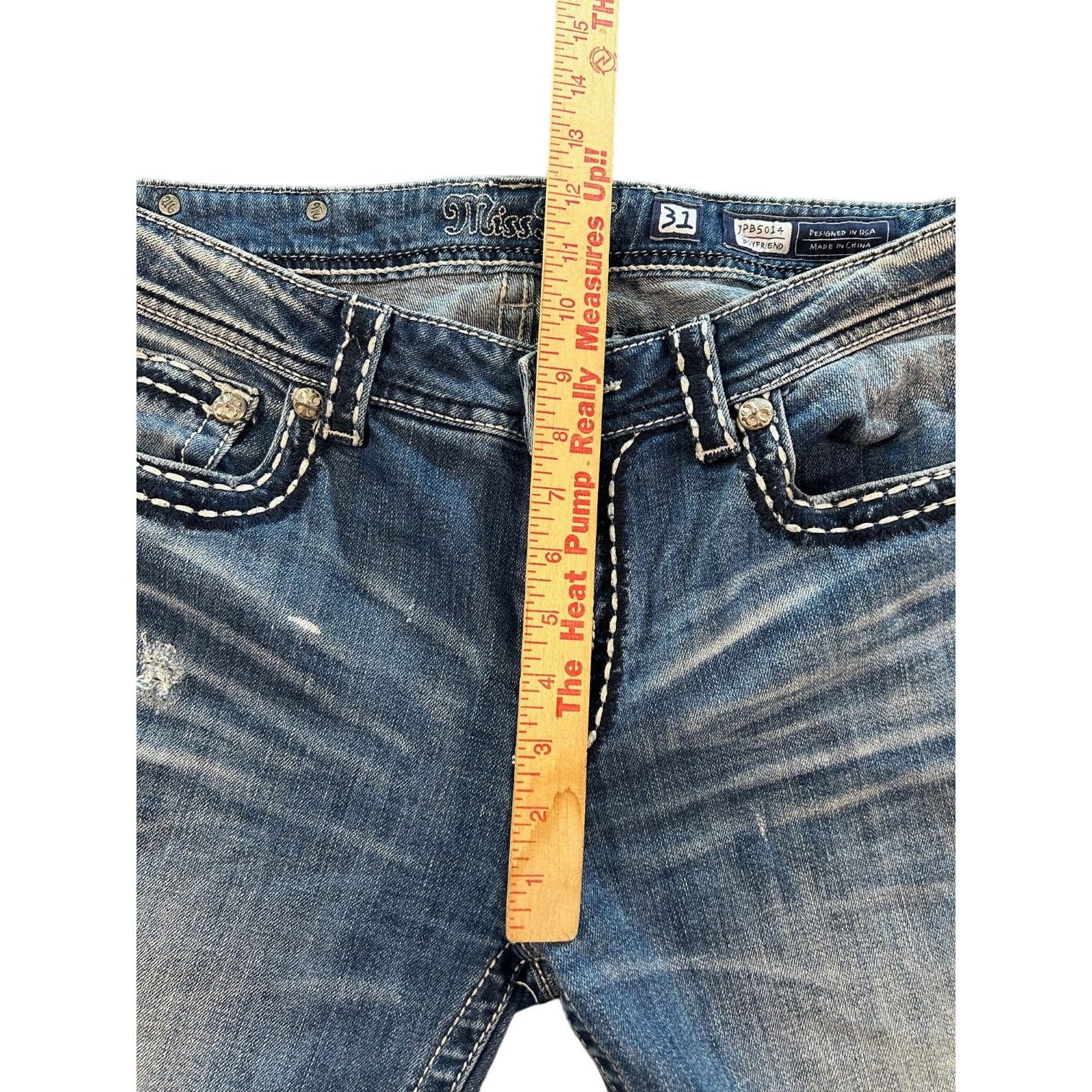 Miss Me Miss Me JPB5014 Boyfriend Jeans Women Sz 31 Embroidered Rhin Size 26" / US 2 / IT 38 - 4 Thumbnail