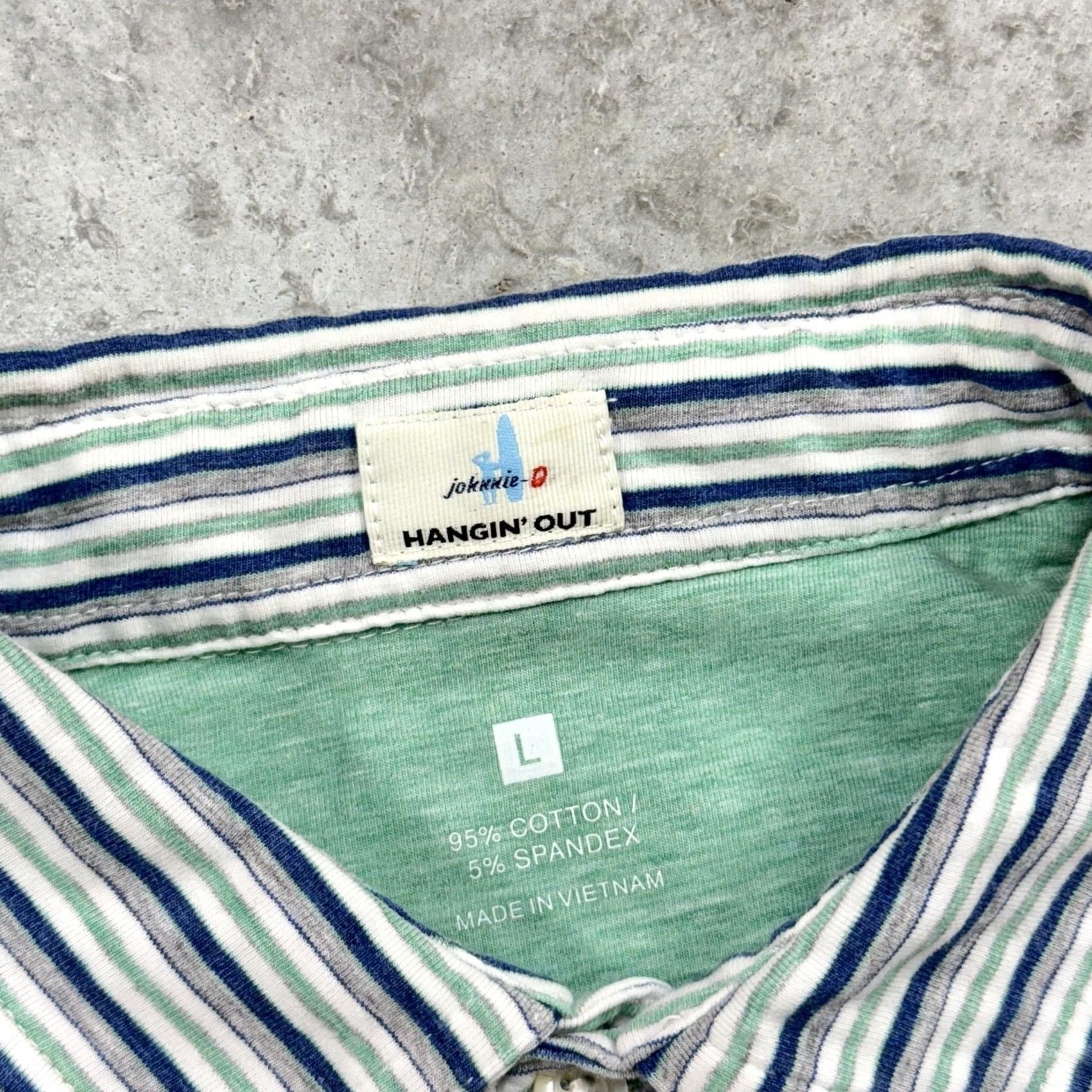 johnnie-O johnnie-O Polo Shirt Mens L Blue Striped Casual Golf Shirt Court Hangin Out White Green Size US L / EU 52-54 / 3 - 5 Thumbnail