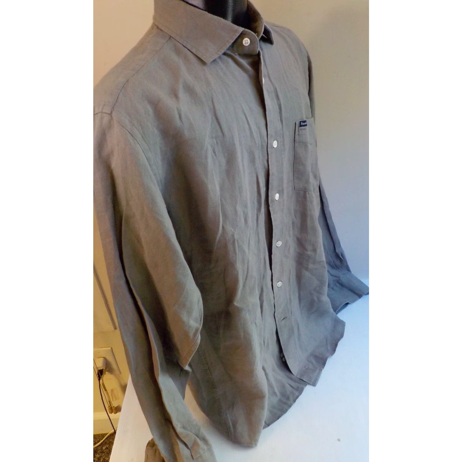 Faconnable FACONNABLE Classique Deauville LS Button Front Shirt Gray Linen SZ LARGE Mens Shirt Linen Button-Up Long Sleeve Plain Solid Faconnable Label Pocket Size US L / EU 52-54 / 3 - 3 Thumbnail