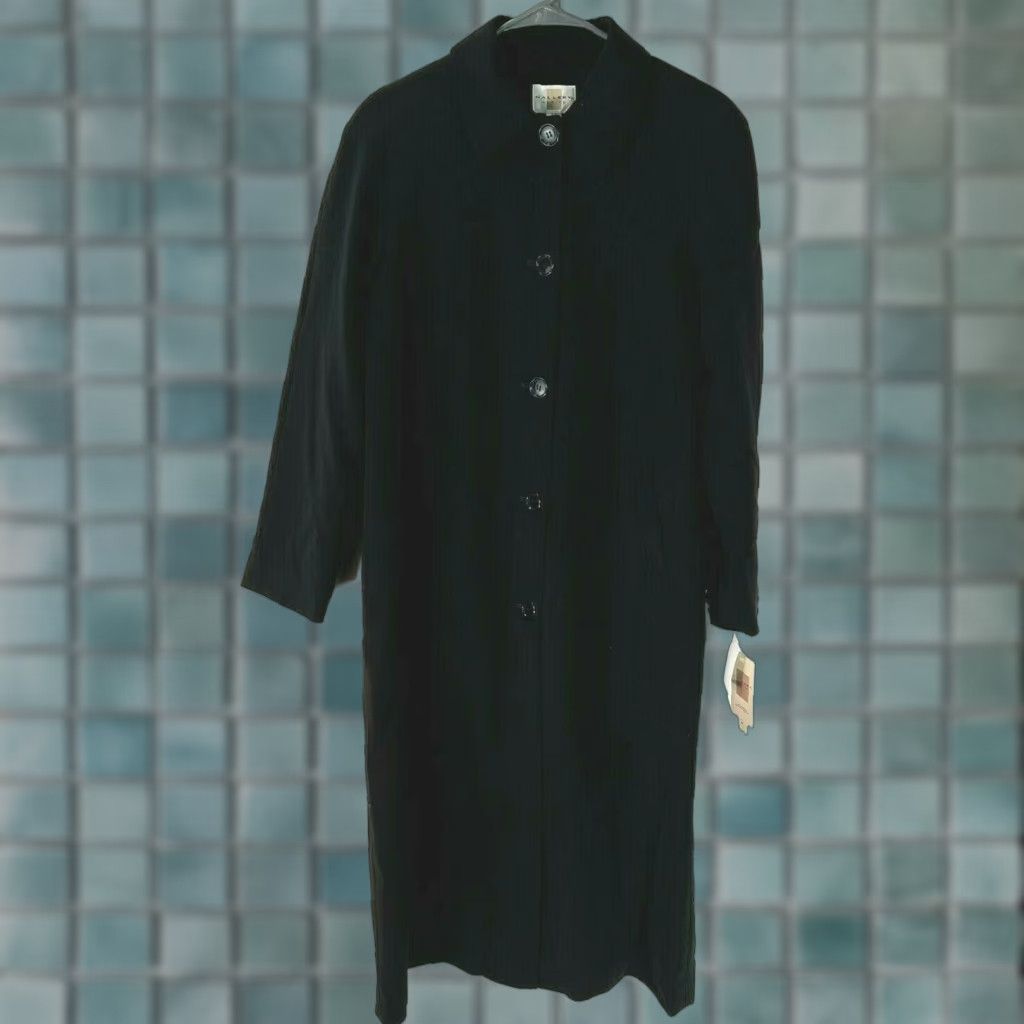 Gallery Trench Coat Women Long Sleeve Button Front Water Repellent Black Size 4P 46