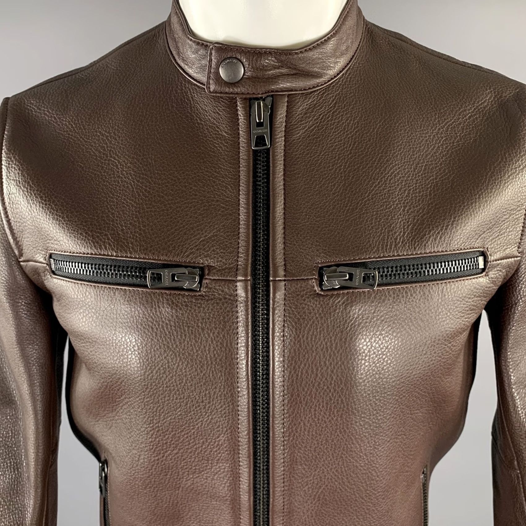 Coach COACH XS Brown Leather Moto Racer Jacket Men's Jacket Vintage? Size US XS / EU 42 / 0 - 2 Thumbnail