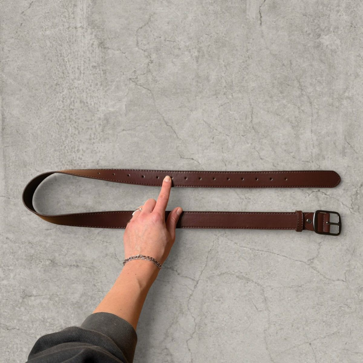 Japanese Brand Vintage style smart belt in dark brown, grey trim. One size Size ONE SIZE - 1 Thumbnail