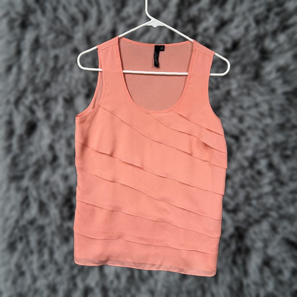 Essentials Essentials by Milano Tank Top Womens S Peach Tiered Ruffle Chiffon Sleeveless Scoop Neck Casual Bohemian Size S / US 4 / IT 40 - 1 Thumbnail