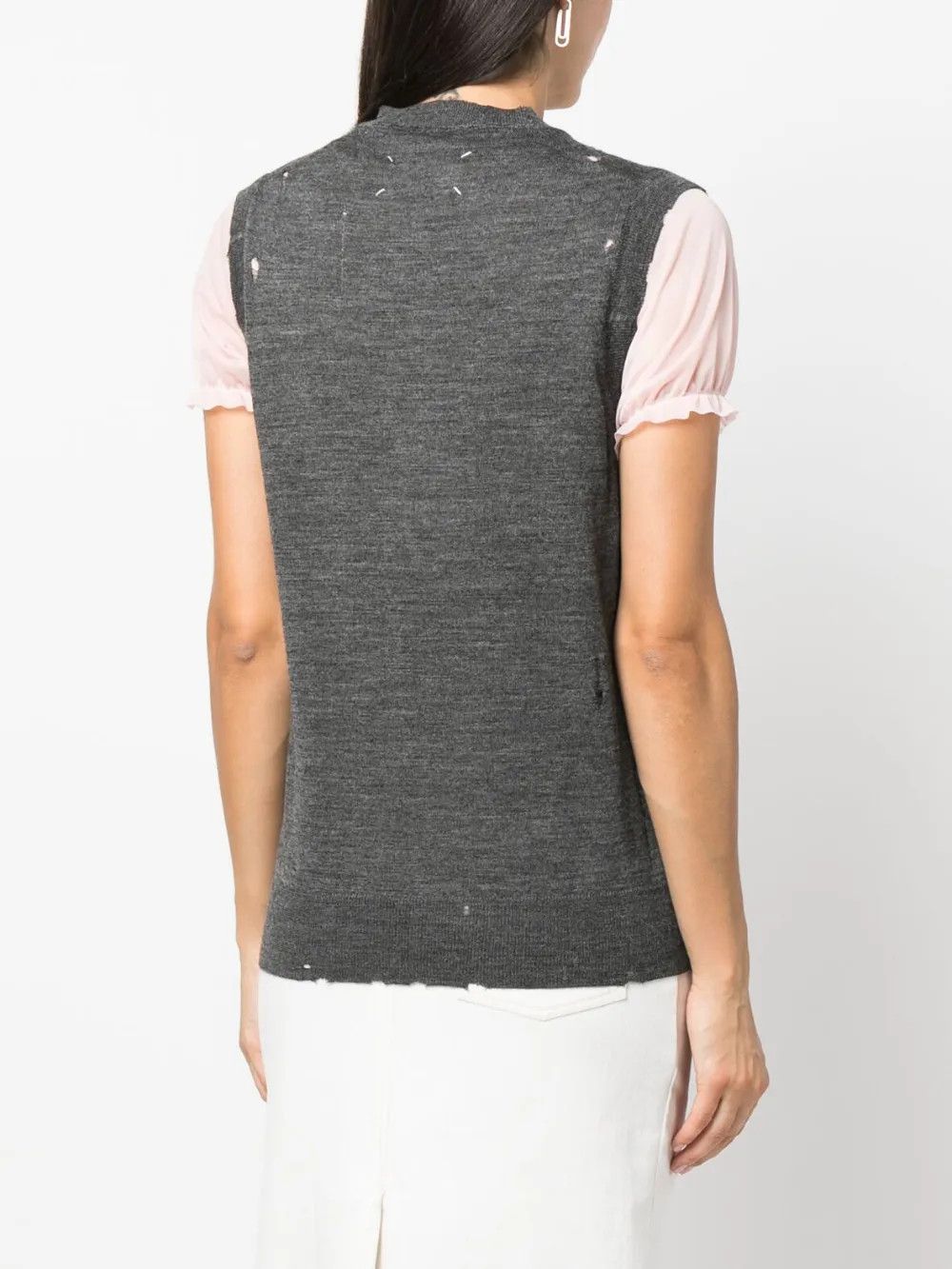 Maison Margiela o1y0625 V-neck Sleeveless Sweater in Gray Size S / US 4 / IT 40 - 4 Thumbnail