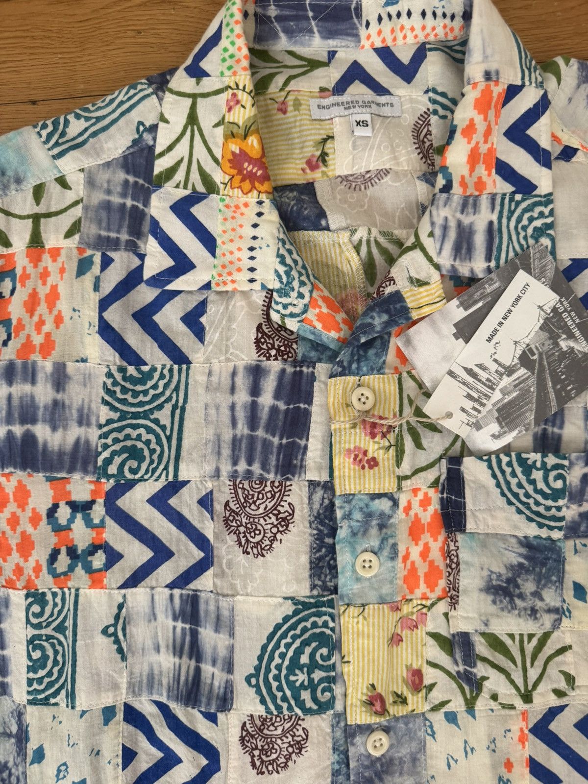 Engineered Garments Engineered Garments White Blue Patchwork Ethno Print Camp Size US XS / EU 42 / 0 - 6 Thumbnail