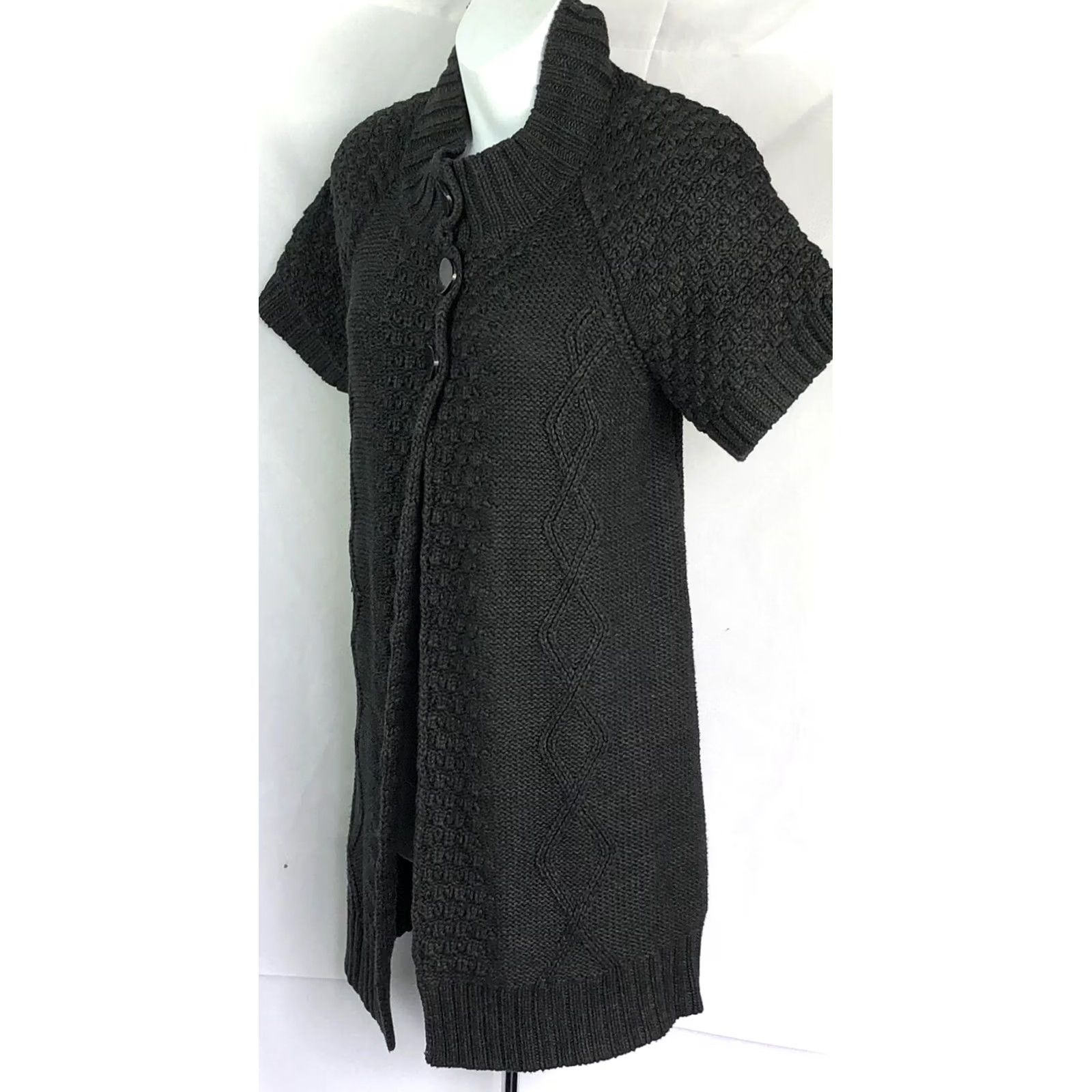 Vintage Mac & Jac Cardigan Sweater M Gray Cable Knit Button Whimsy Goth Cottage Size M / US 6-8 / IT 42-44 - 3 Thumbnail