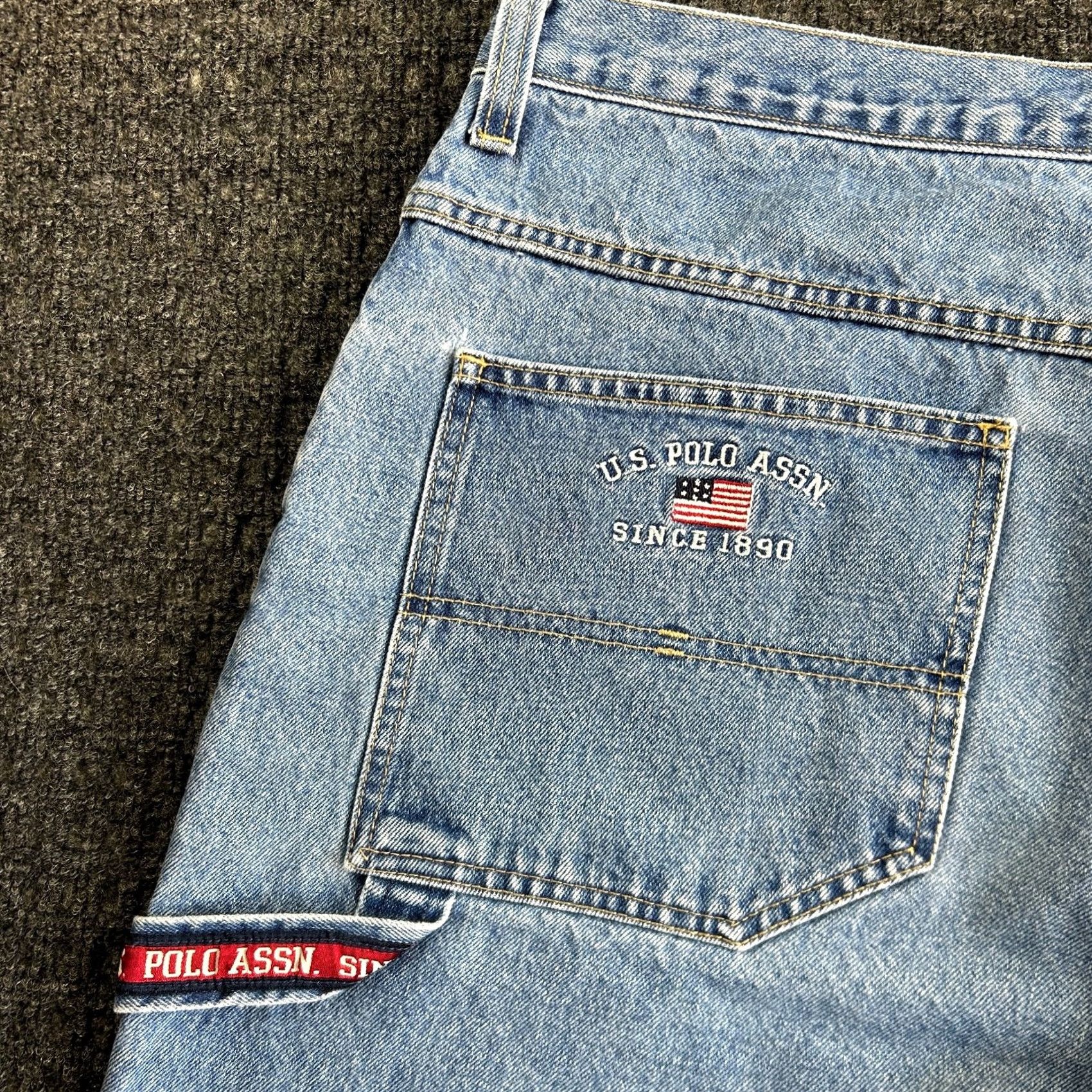 Vintage VINTAGE US Polo Assn. Carpenter Denim Jorts Shorts 40 Blue USA Flag Embroidered Mens Size US L / EU 52-54 / 3 - 6 Thumbnail