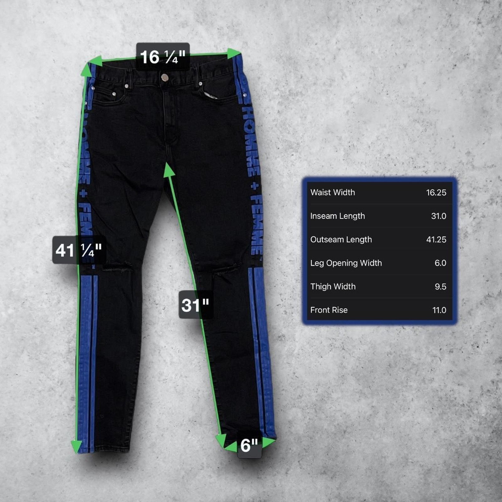 Homme + Femme La Homme + Femme Black & Blue Skinny Jeans w/ Side Text Size US 34 / EU 50 - 5 Thumbnail