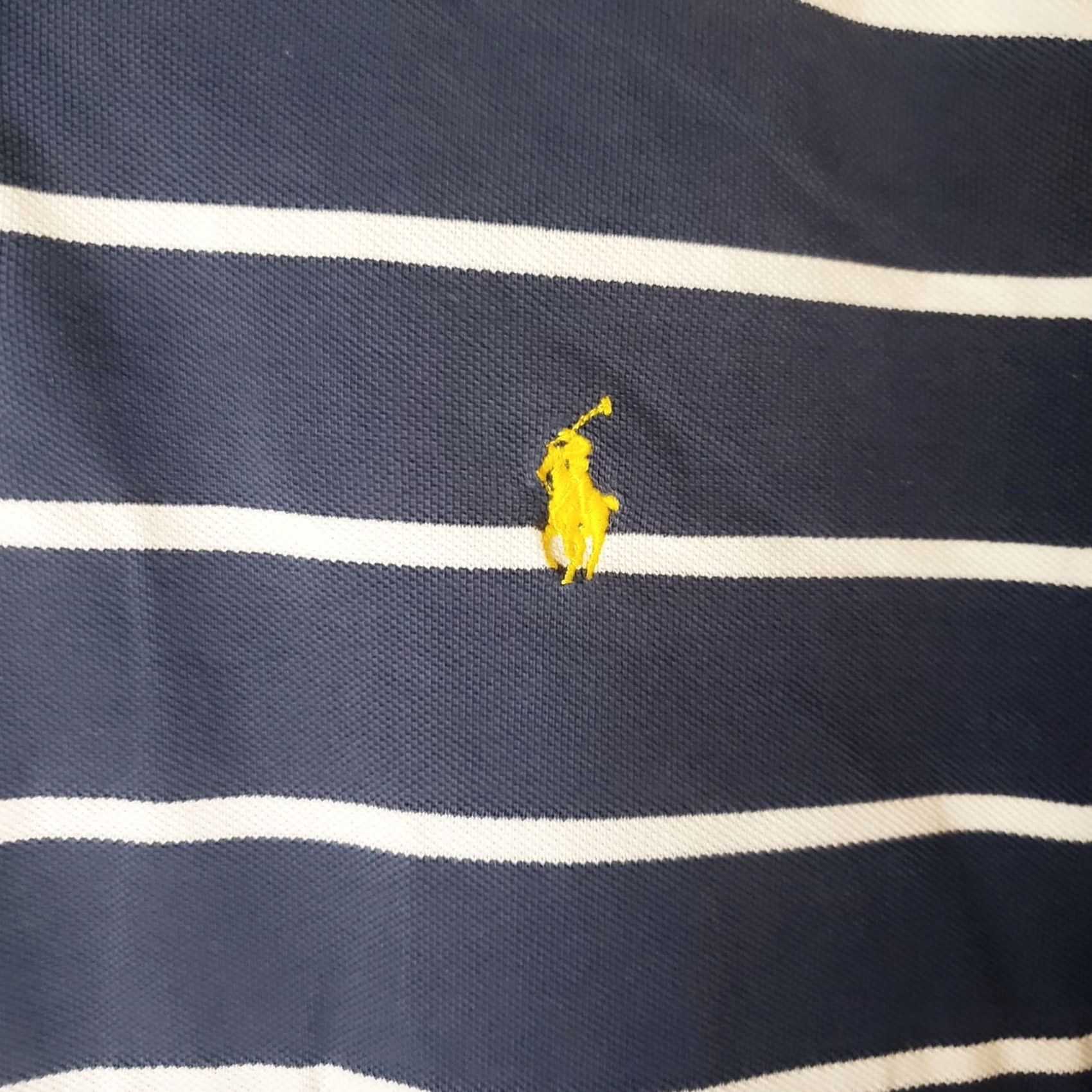 Polo Ralph Lauren Polo Ralph Lauren Polo Shirt Men L Navy Blue Striped Yellow Pony Logo Custom Fit Short Sleeve Embroidered 100% Cotton Golf Classic Preppy Size US L / EU 52-54 / 3 - 5 Thumbnail