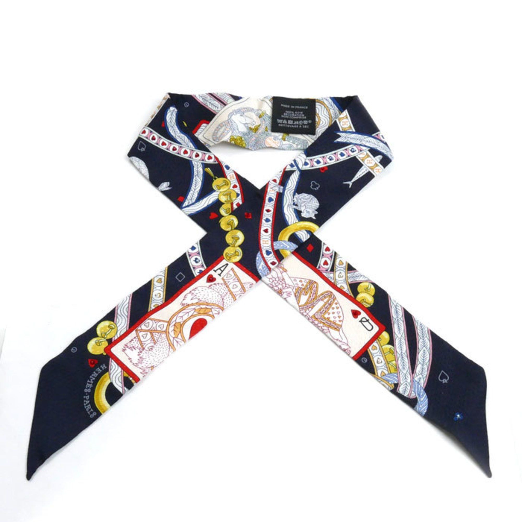 HERMES DAME DE COEUR Twilly Scarf Muffler Noir/Rouge/All H063959S 01 Rhinestone Women's