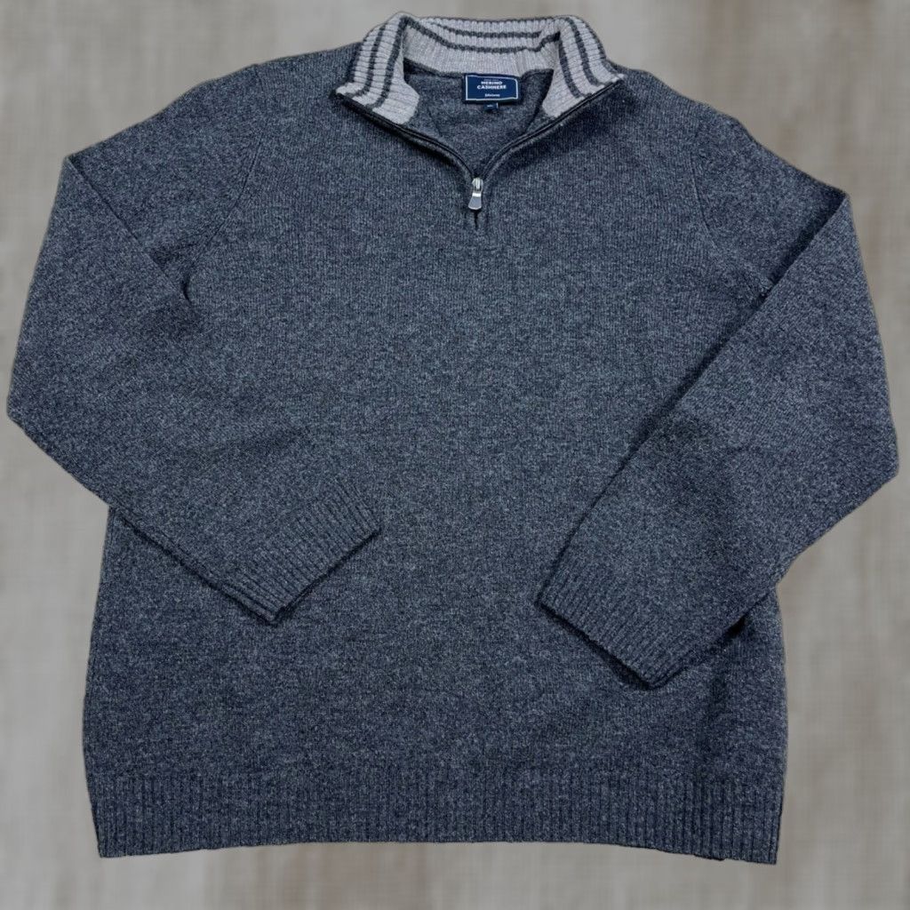 Vintage John Lewis Sweater Men XL Gray Merino Wool Cashmere Blend Pullover Quarter Zip Size US XL / EU 56 / 4 - 1 Thumbnail