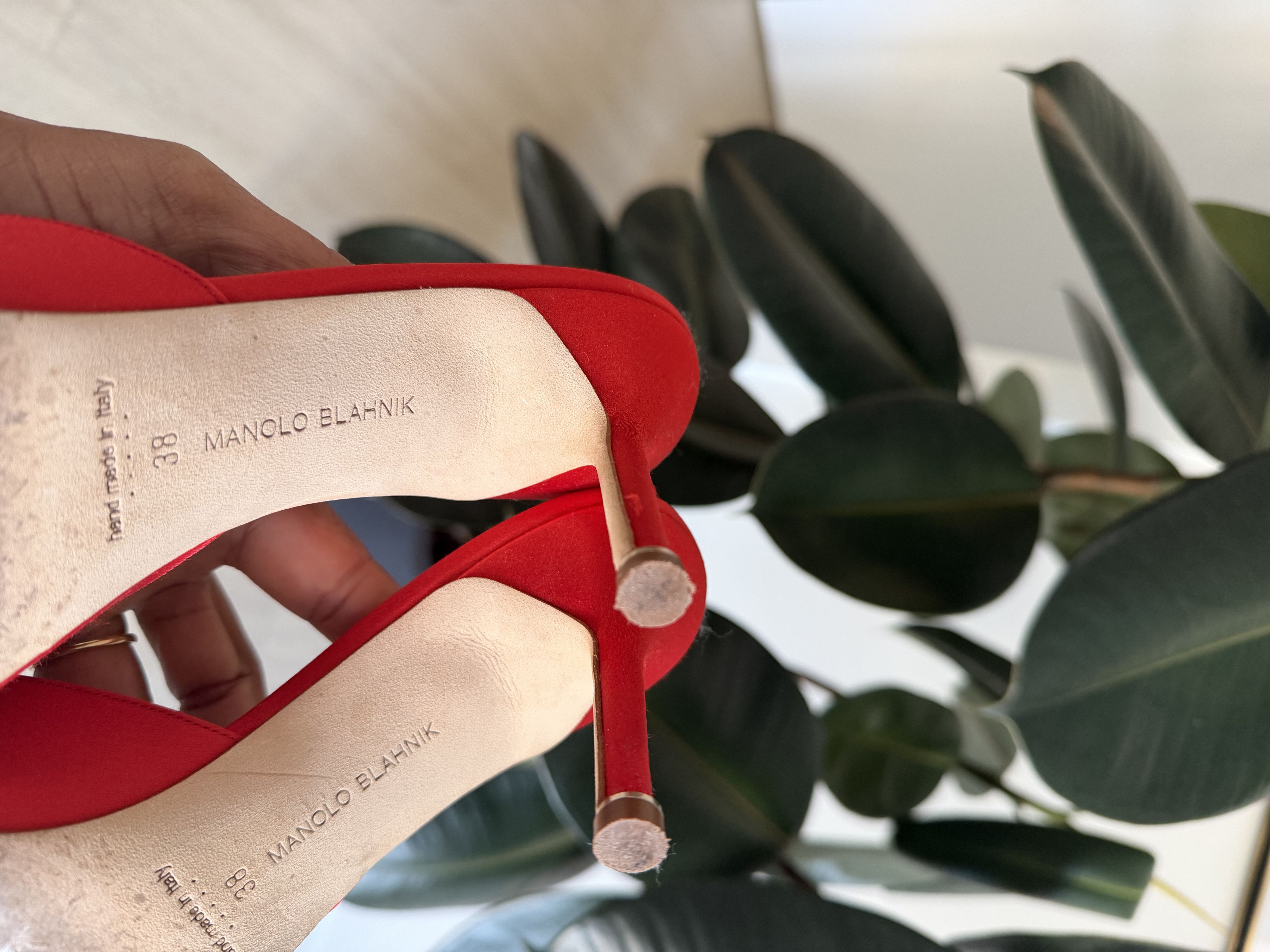 Manolo Blahnik Manolo Blahnik - HANGISIMU, Red Satin Jewel Buckle Mules Size US 7.5 / IT 37.5 - 9 Thumbnail