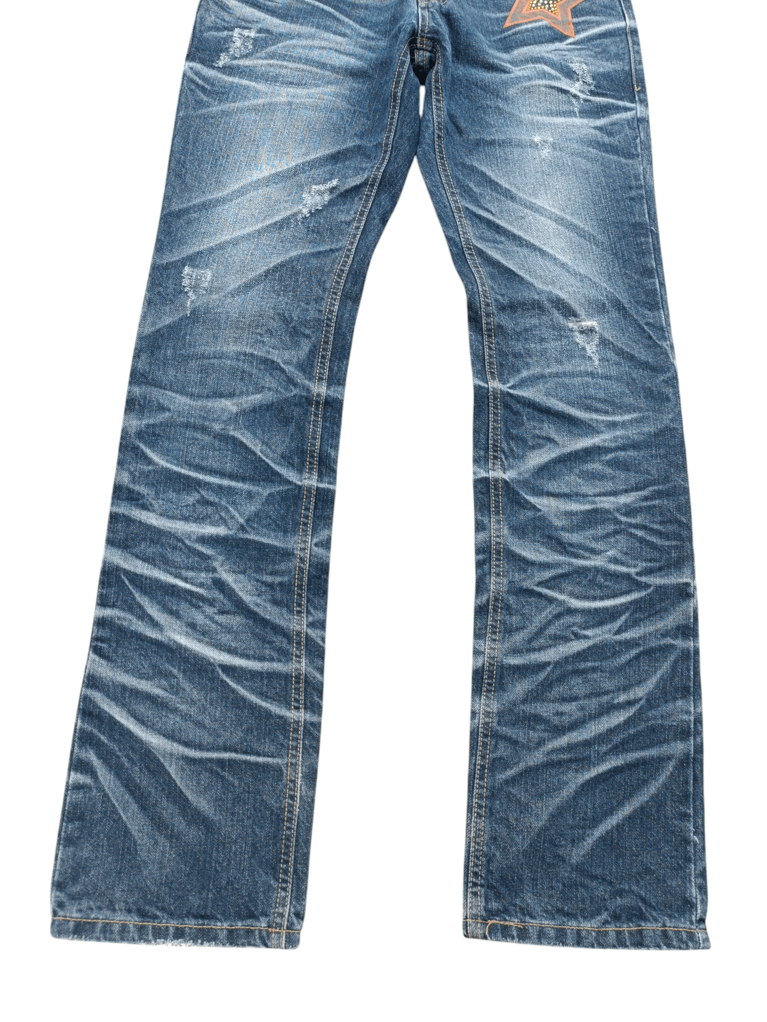 Japanese Brand BUZZ SPUNKY Skinny Distressed Whiskers Faded Rare Design Size US 30 / EU 46 - 2 Thumbnail