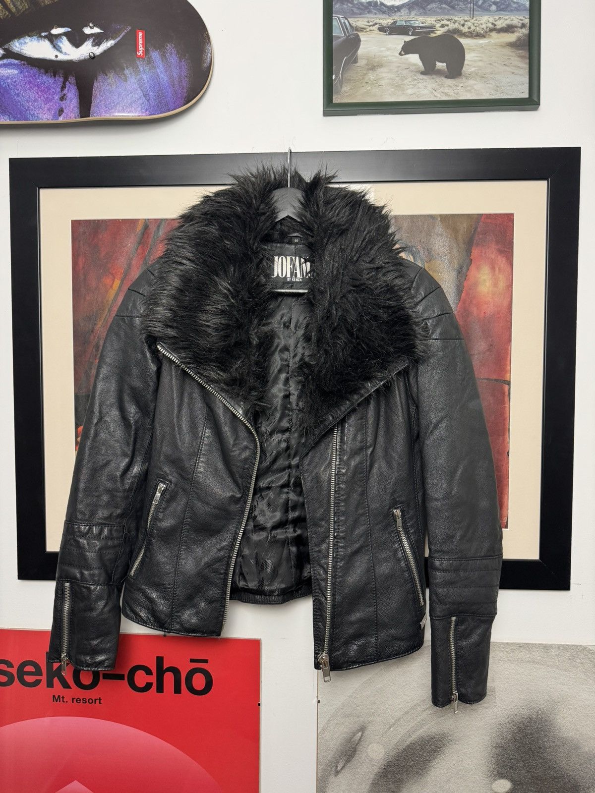 Leather Vintage 90s Black Leather Jacket Punk Rock Women Rare Fur Size S / US 4 / IT 40 - 3 Thumbnail