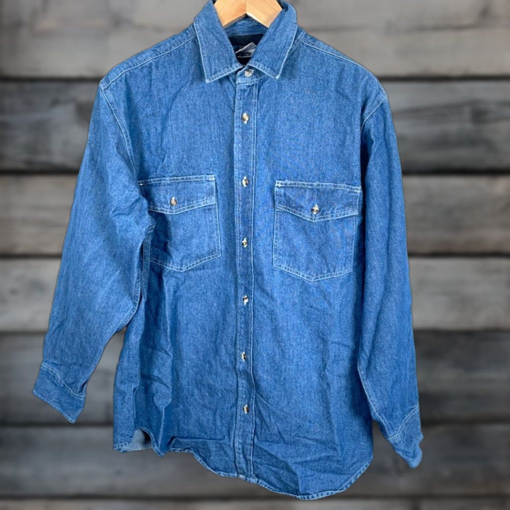 Vintage VINTAGE Heavyweight Embossed Denim Shirt Blue 100% Cotton Prime Union Wear Button-Up Size US L / EU 52-54 / 3 - 1 Thumbnail