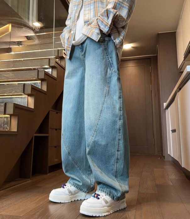 Japanese Brand Men's American wide-leg loose straight washed curved jeans Size US 32 / EU 48 - 4 Thumbnail