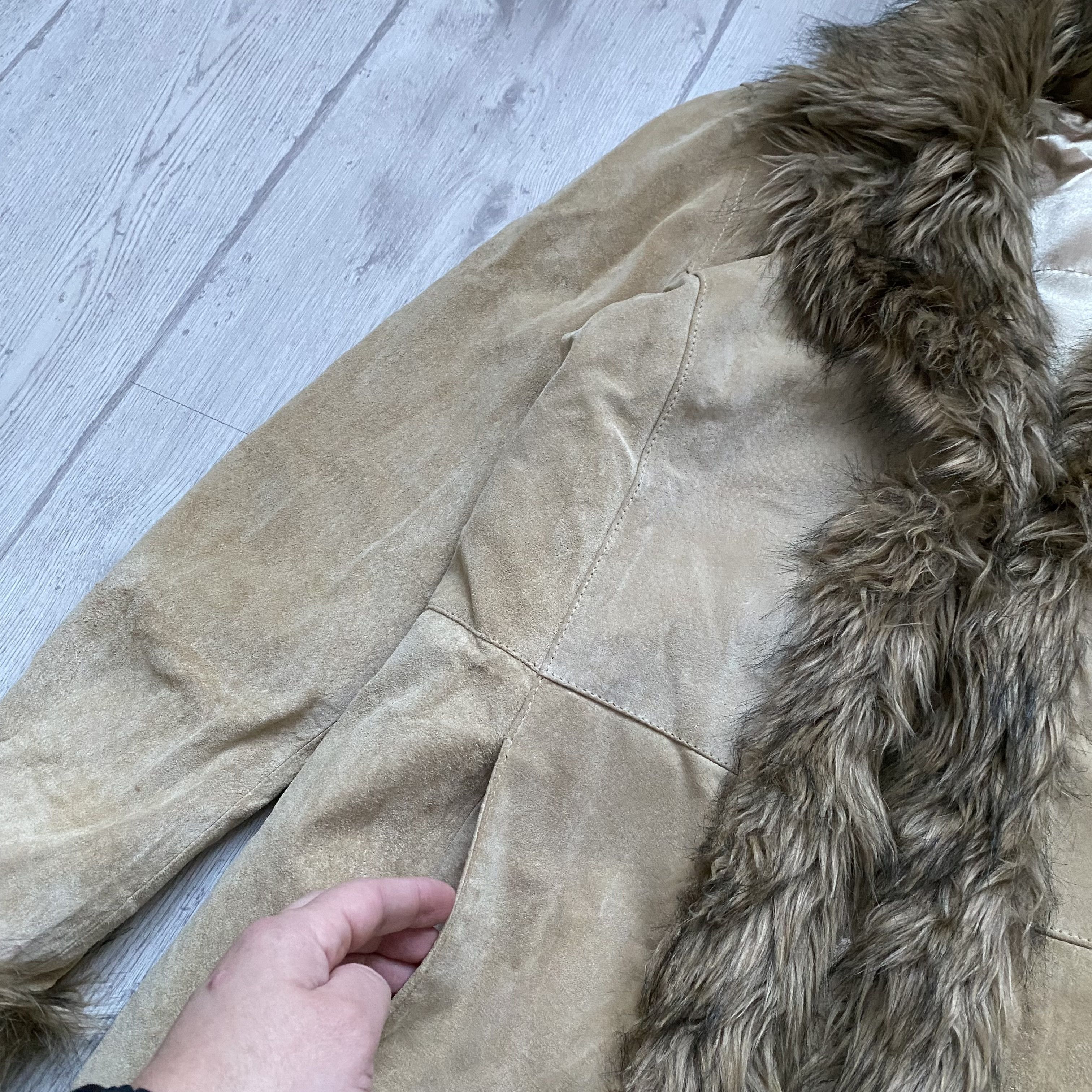 If Six Was Nine Vintage 90s Real Suede with Faux Fur Maxi Coat Y2K japanese Size L / US 10 / IT 46 - 12 Thumbnail