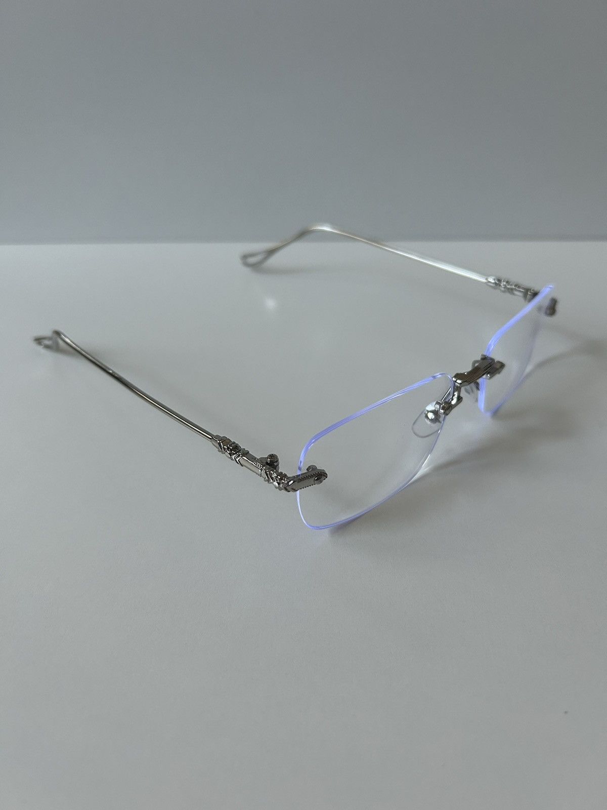 Japanese Brand 90s Y2K style silver cross rimless blue tint lux glasses Size ONE SIZE - 2 Thumbnail