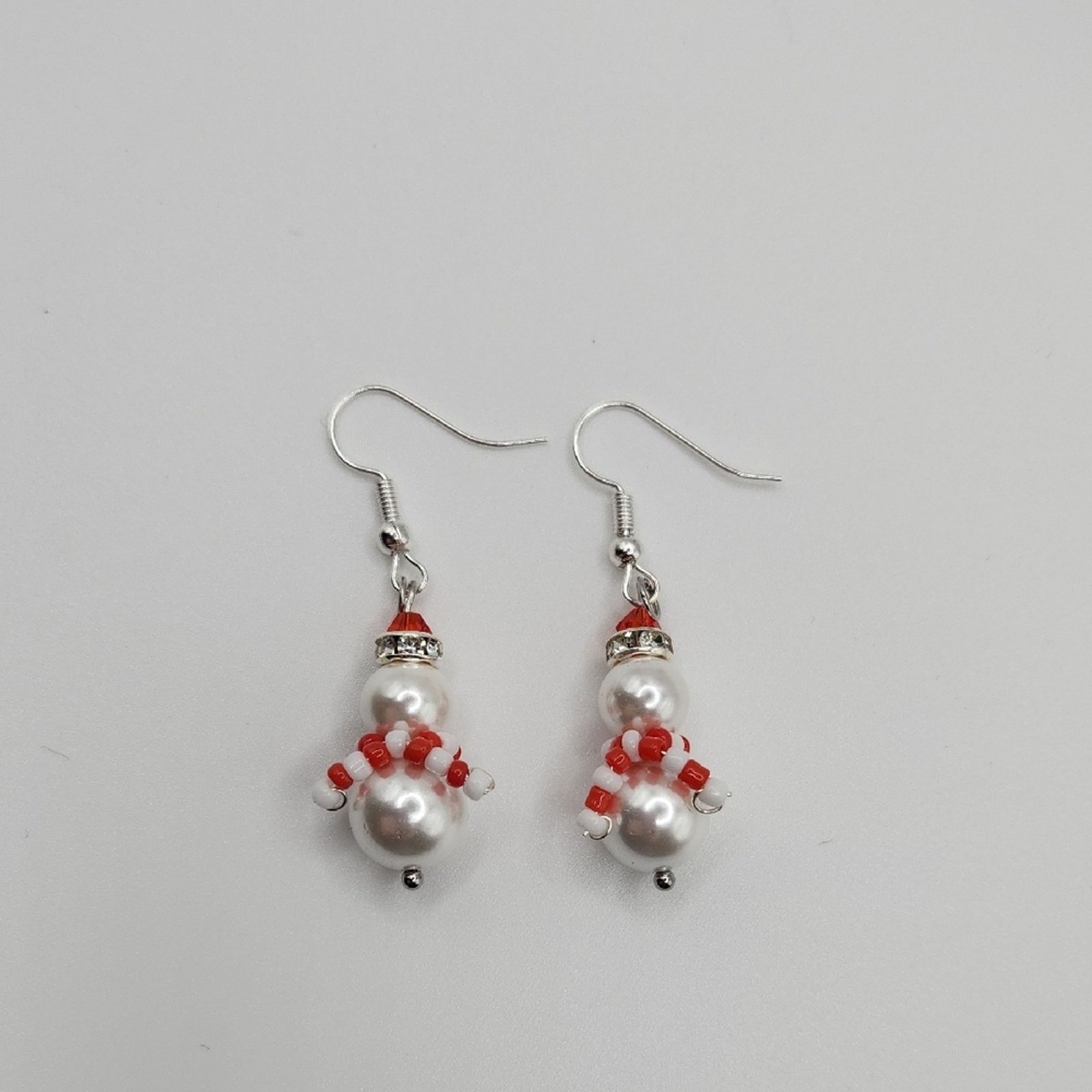 Other Chic Snowman Pearl and Red Bead Earrings Handmade Christmas Size ONE SIZE - 5 Thumbnail