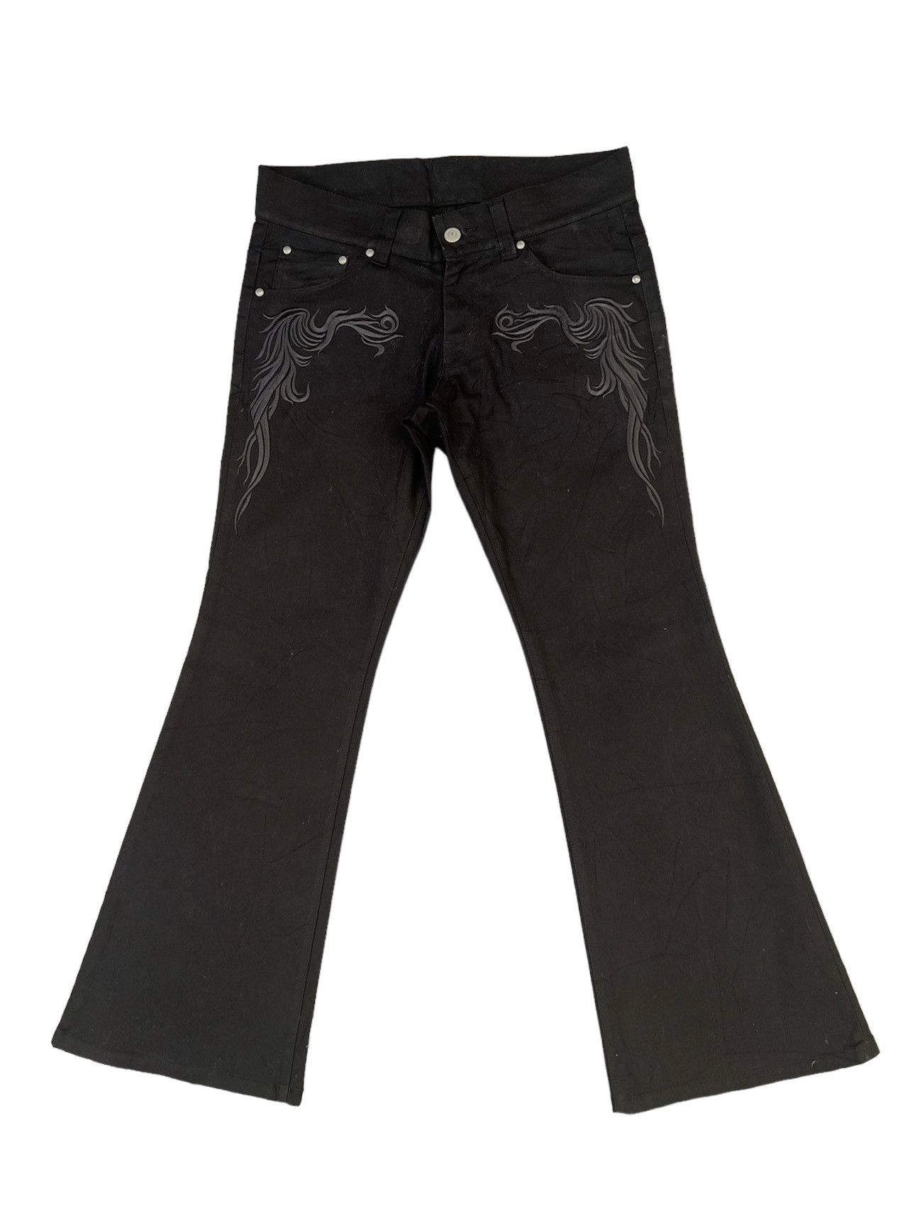 image of VTG Tornado Mart Japan Embroidery Tribal Super Flare Pant in Black, Men's (Size 30)