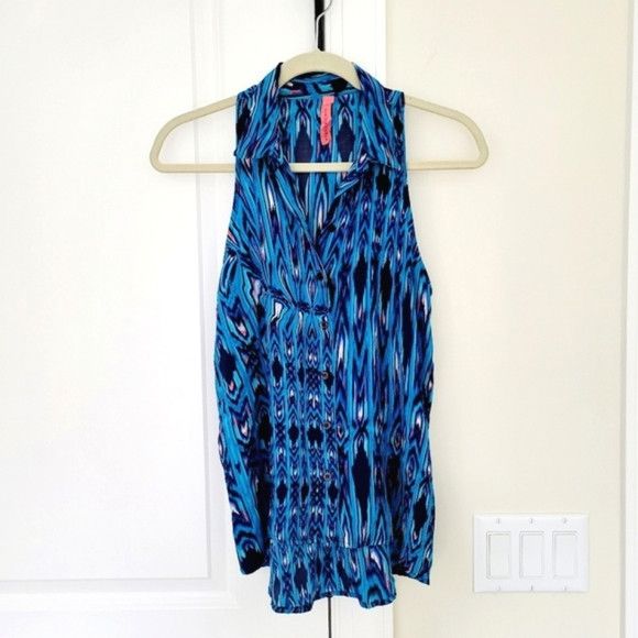 Vacation Eight Sixty Ikat Aztec Print Collared Button-Up Tank Party Size S / US 4 / IT 40 - 6 Thumbnail