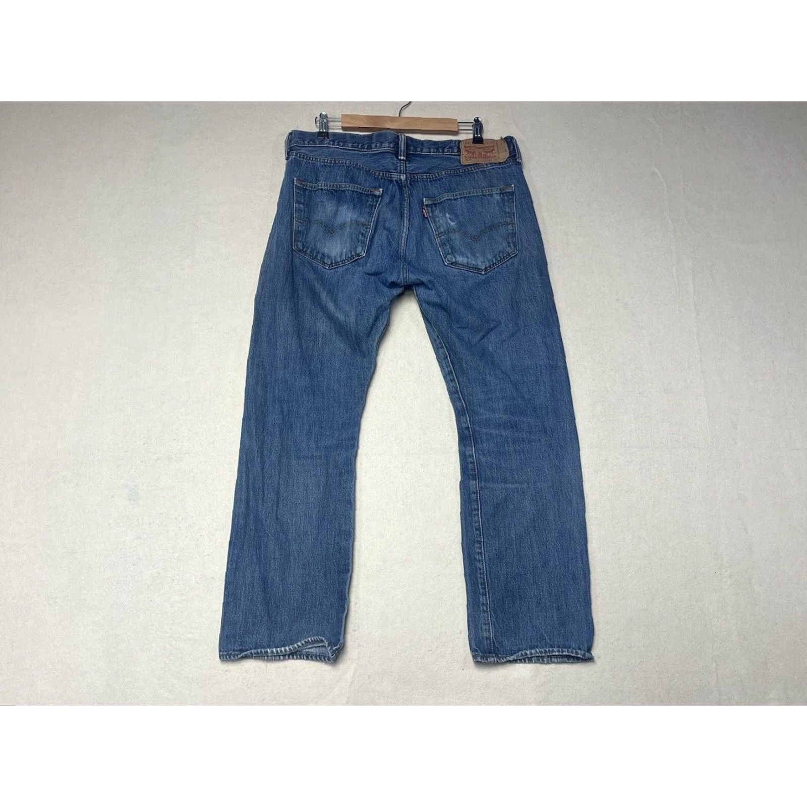 Levi's Levi's 501 Jeans Mens 36x30 Blue Medium Wash Distressed Button Fly Straight Leg 5-Pocket 90s USA Denim Cotton Casual Regular Mens Size US 36 / EU 52 - 2 Thumbnail