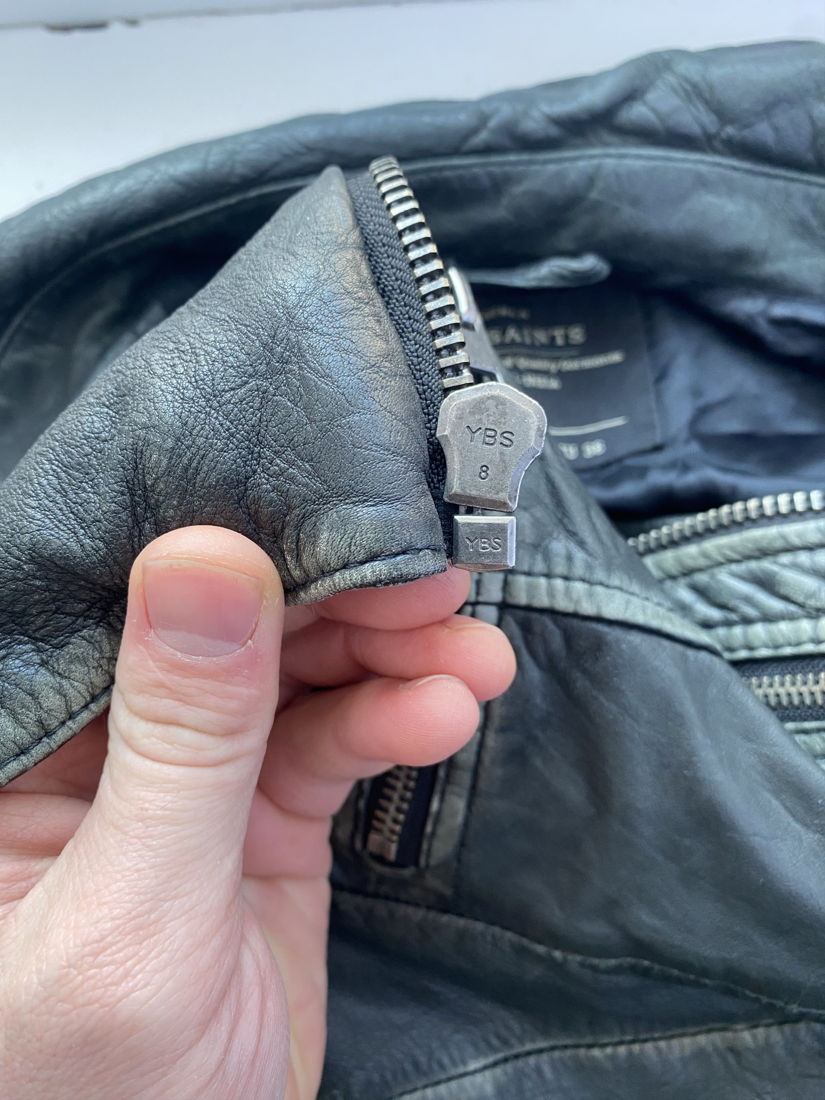 Allsaints AllSaints Cargo Leather Biker Jacket - Distressed Black/Grey Size M / US 6-8 / IT 42-44 - 13 Thumbnail
