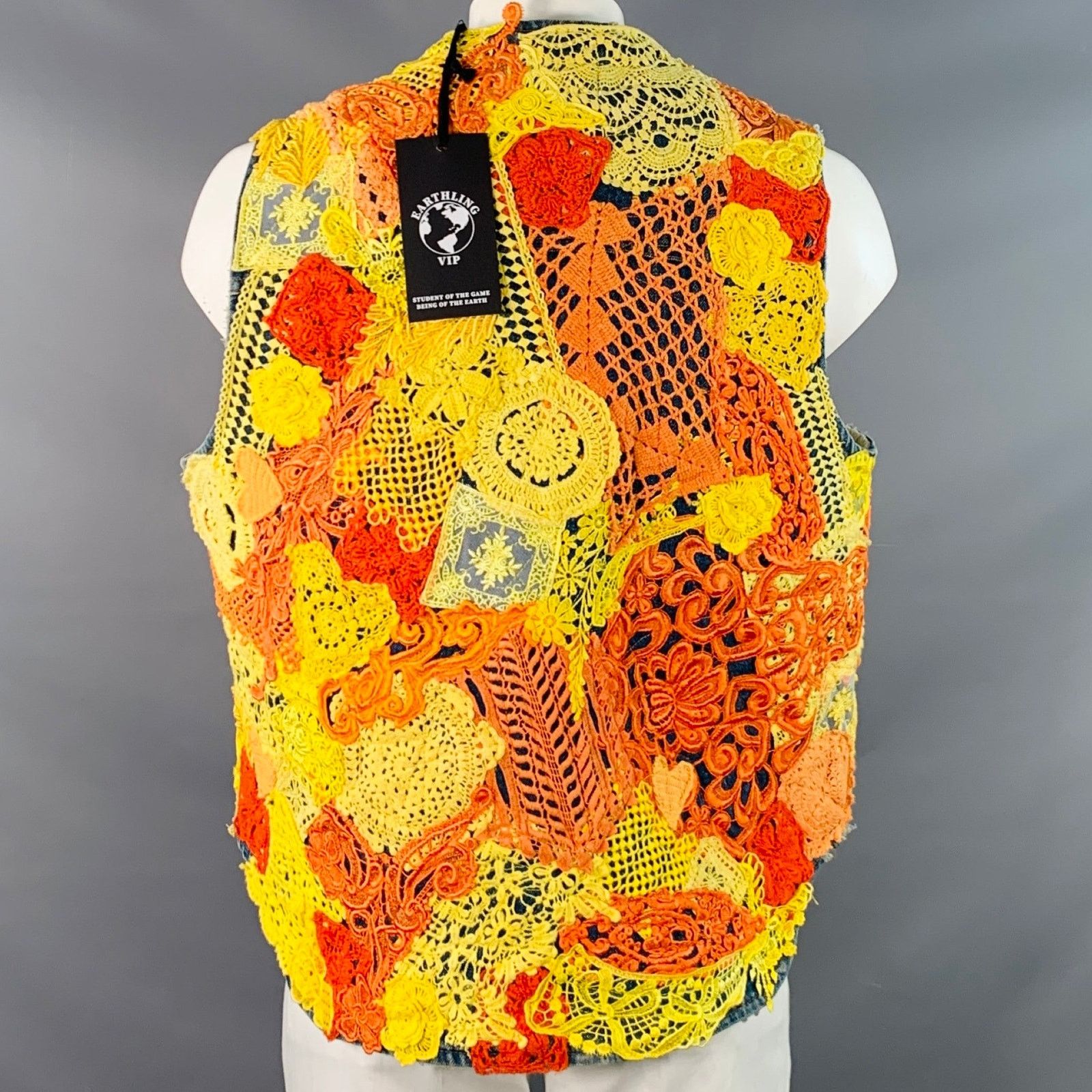 Earthling Poetic Lust Blue Orange Yellow Lace Crochet Cotton Snaps Size US XL / EU 56 / 4 - 5 Thumbnail