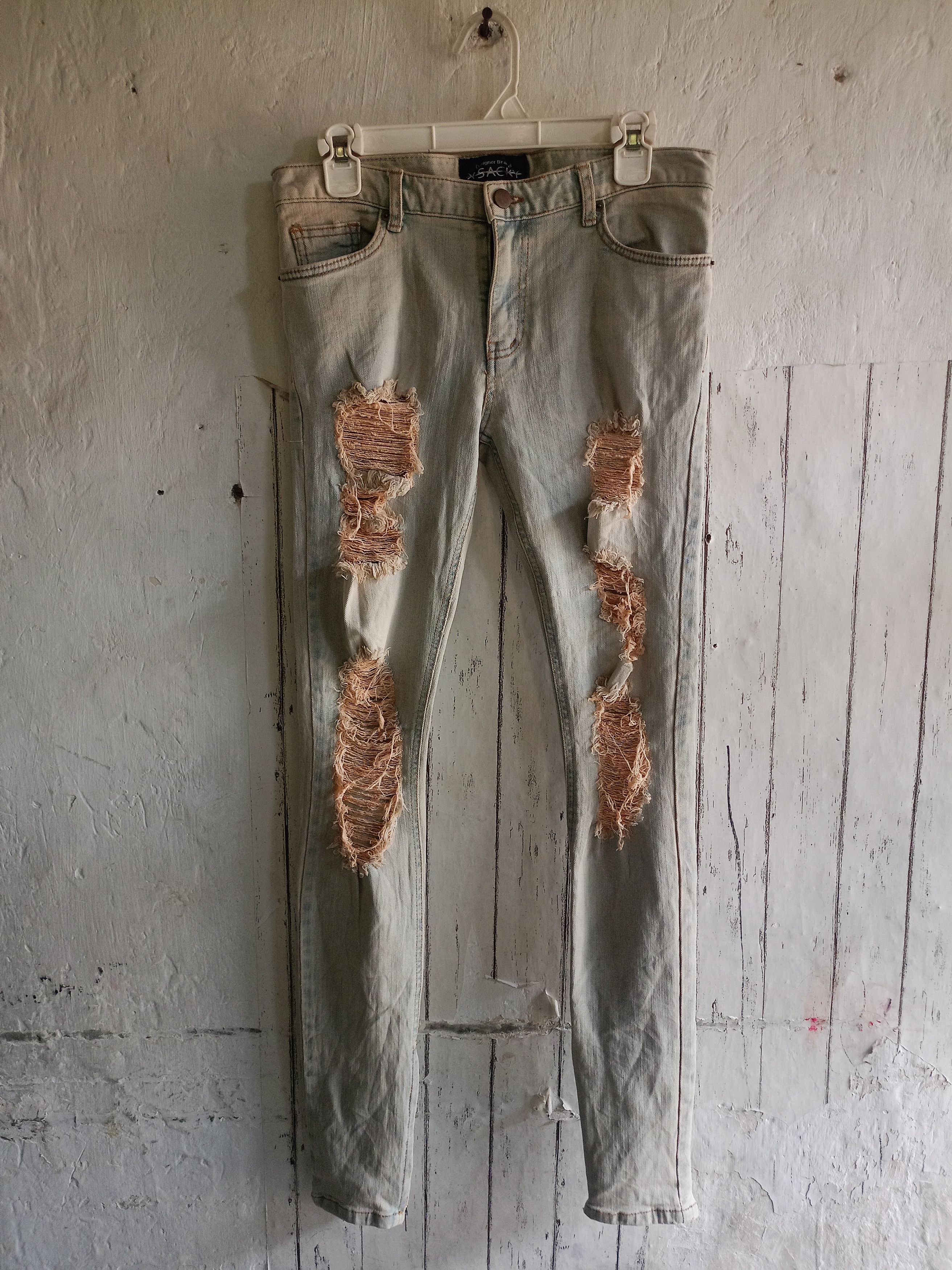 Japanese Brand 2000s SACKY Distressed Skinny Pants Size US 30 / EU 46 - 1 Thumbnail